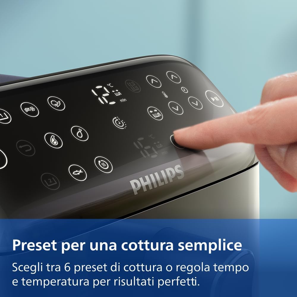 Philips Airfryer Serie 4000, Friggitrice ad Aria Doppio cestello Verticale da 10L, Tecnologia RapidAir, Funzione Sync, Rivestimento in ceramica no PFAS, Finestre, 45% più piccola (NA460/00)