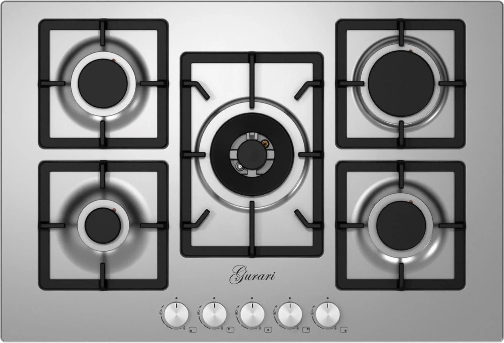 Gas-Kochfeld GCH FQ755VTGC 75 cm, Edelstahl, 4,0 KW WOK, 5 Gasbrenner,Erdgas, FL.Gas