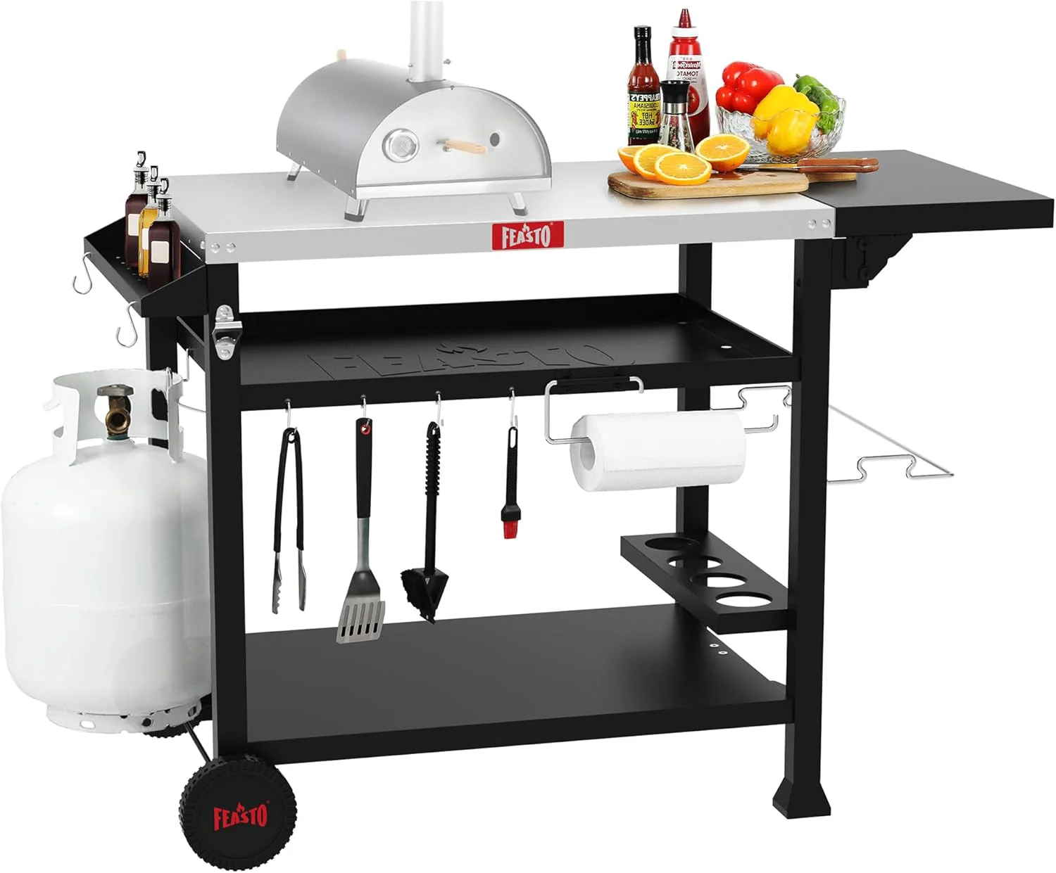 Stainless Steel Outdoor Grill Cart with Wheels 3 Shelf Table