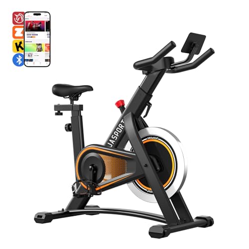 JASPORT Cyclette A3 – Volano da 7,5 kg, display a LED, altezza regolabile, supporto per tablet, fitness indoor con capacità di carico fino a 120 kg, compatibile con Kinomap e Zwift : Sport e tempo libero
