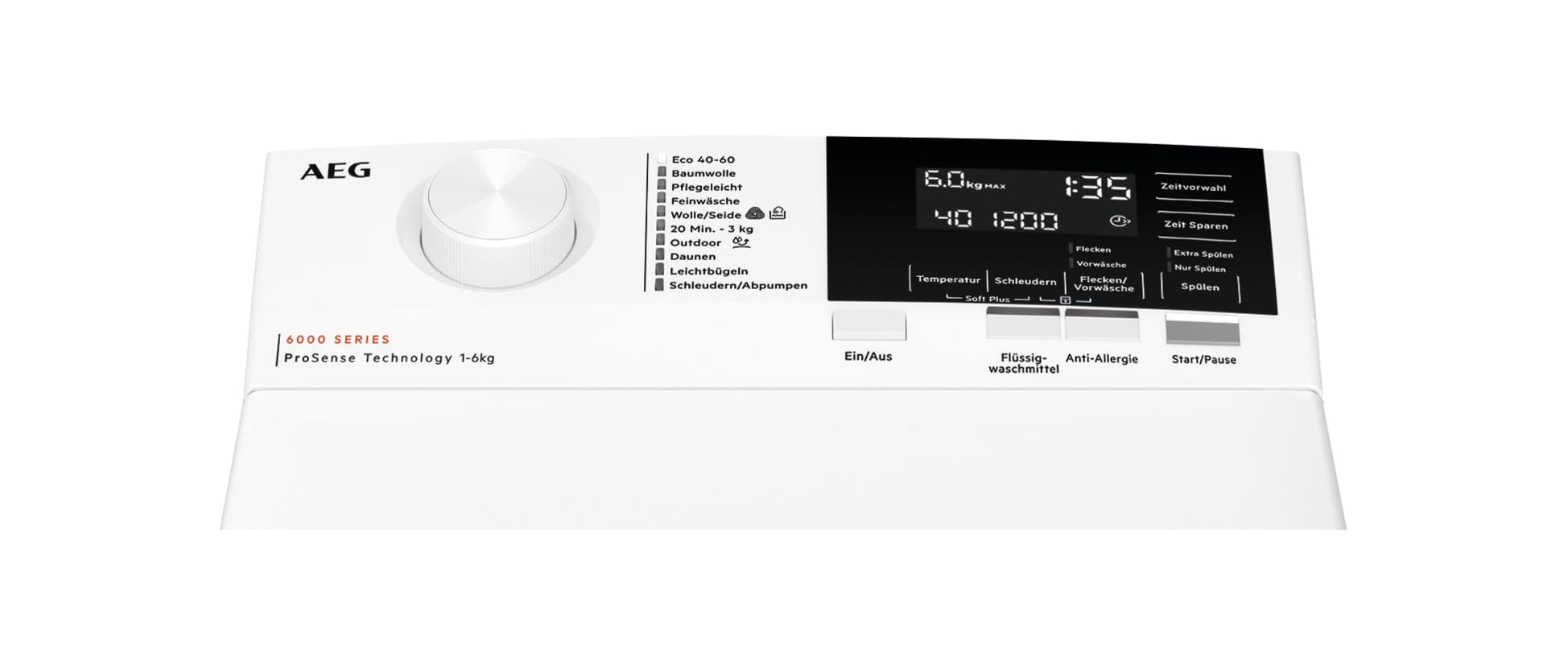 Toplader-Waschmaschine LTR6A61260 Serie 6000 6 kg Energieeffizienzklasse A ProSense 11 Programme LED-Display Vollwasserschutz Startzeitvorwahl
