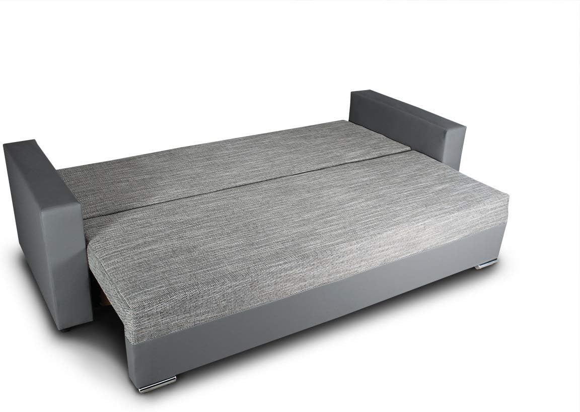 Schlafsofa Bird - Sofa mit Schlaffunktion und Bettkasten, Klappsofa, Schlafcouch mit Chromfüße, Couch, Couchgarnitur, Sofagarnitur (Schwarz + Grau (Dolaro 08 + Berlin 01))