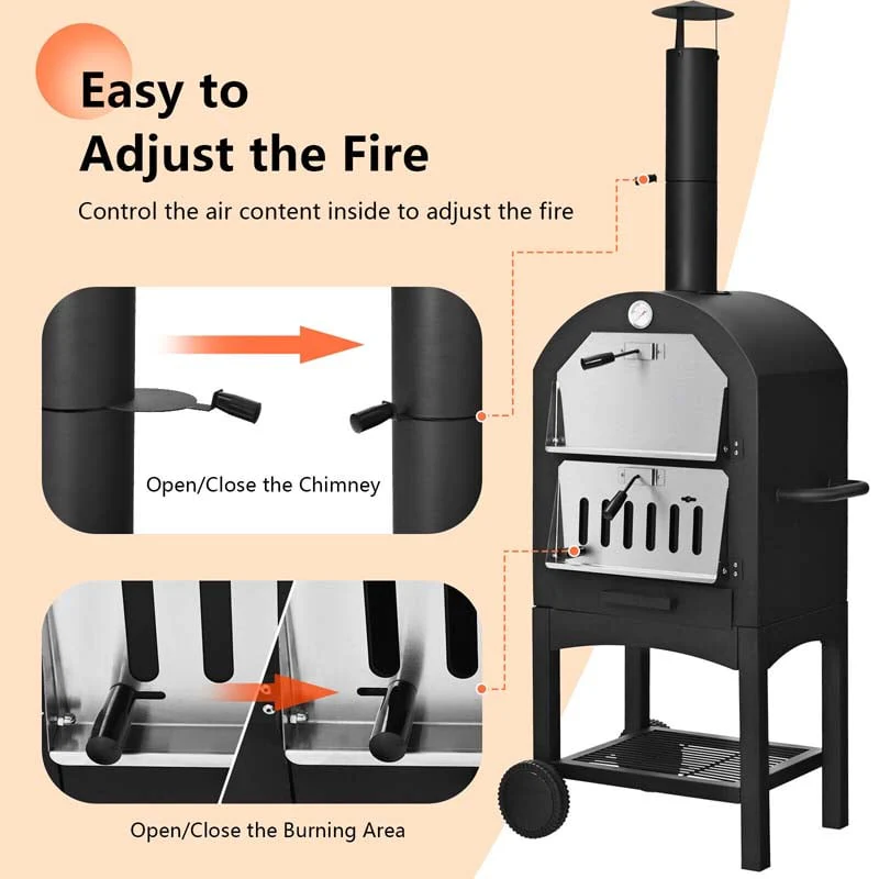 Eletriclife Outdoor Pizza Oven Wood Fire Pizza Maker Grill with Waterproof Cover