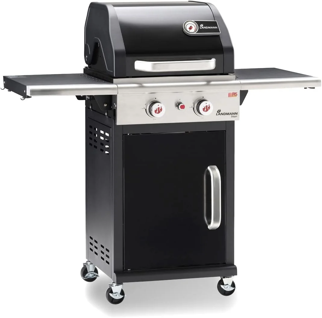 LANDMANN Gasgrill Triton PTS 2.0, Premium Gasgrill mit doppelwandigem Deckel & Deckelthermometer, LANDMANN PTS-System [Schwarz]