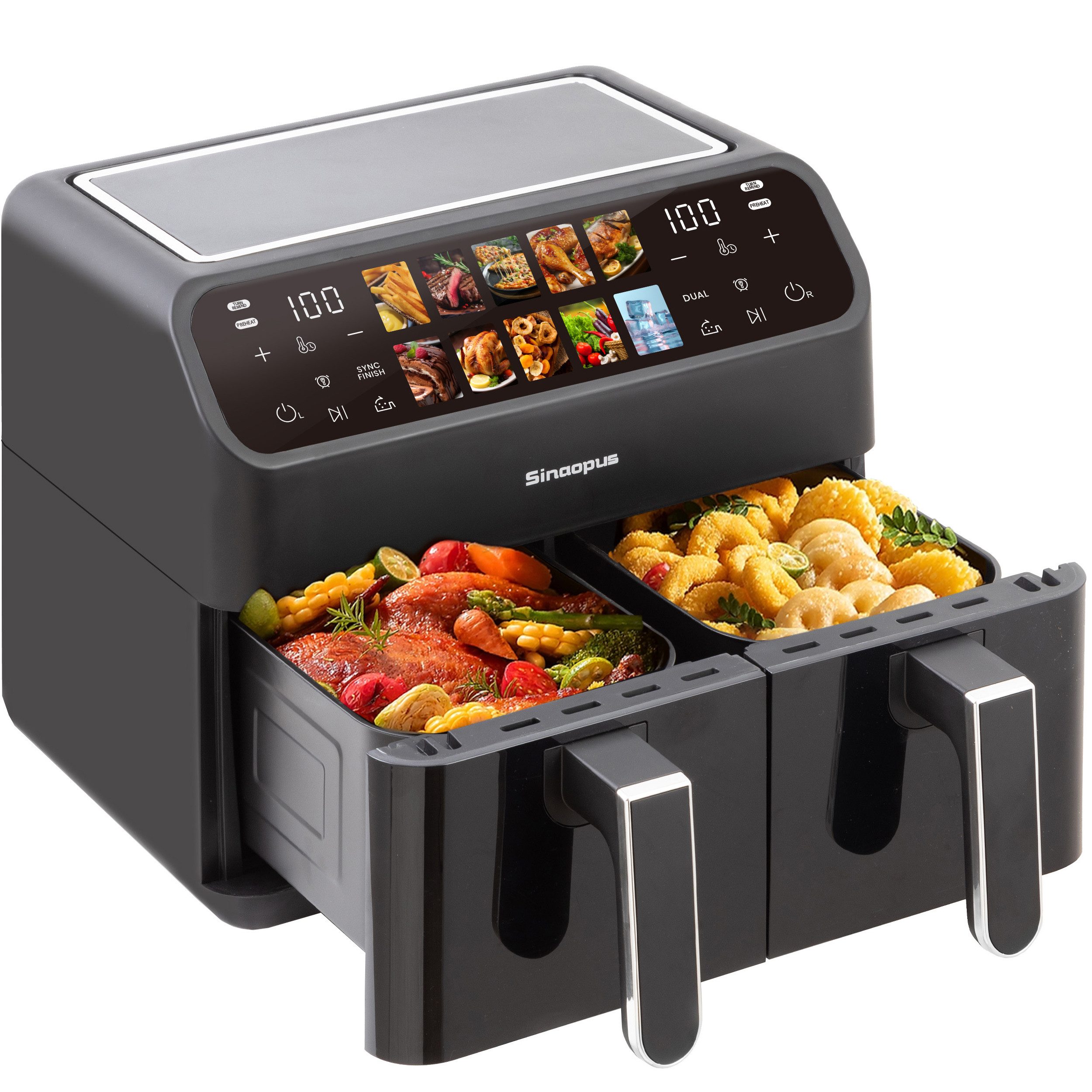 Heißluftfritteuse Heissluftfritteuse 10 Liter Dual Zonen, Doppel Kammer, Dual Basket