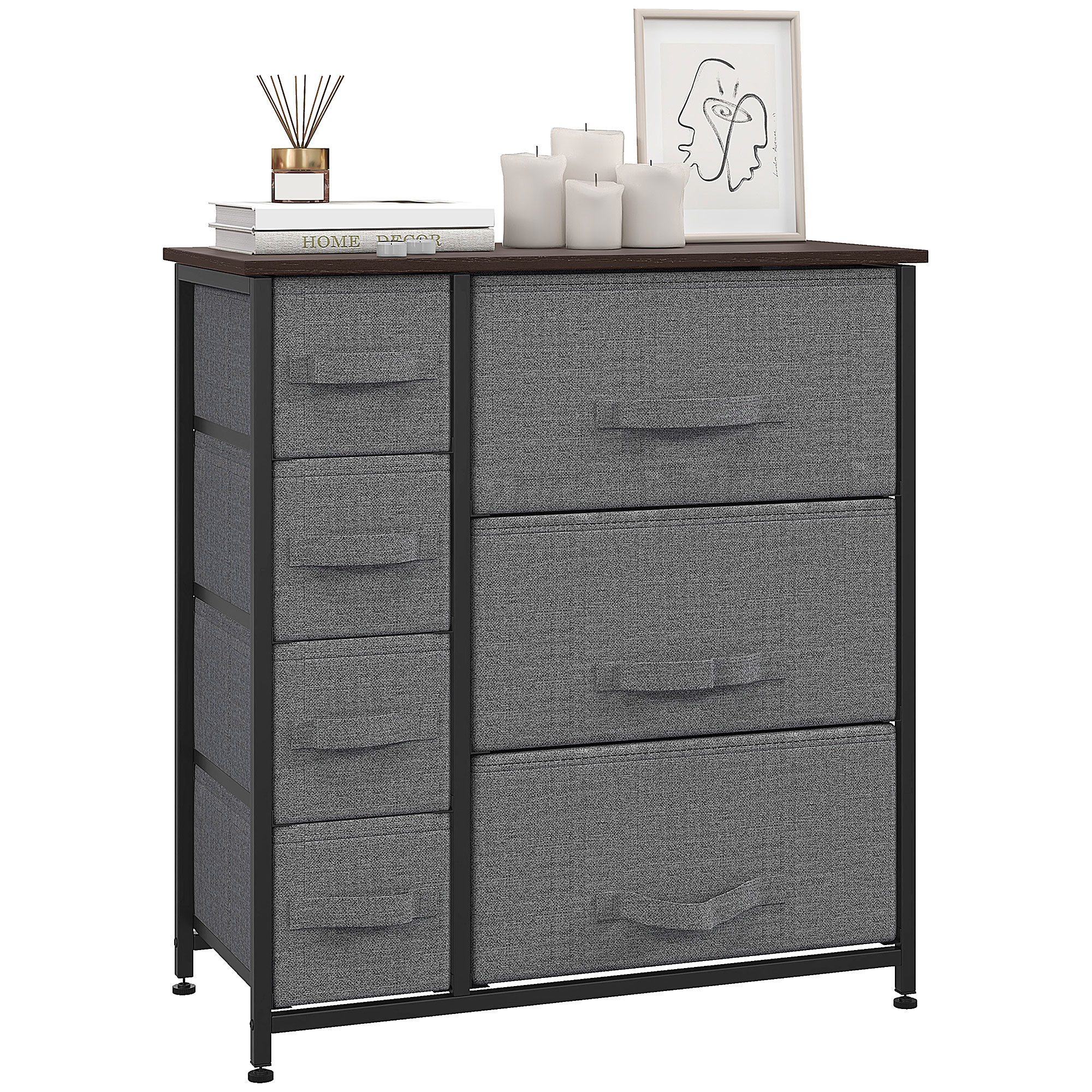 HOMCOM Kommode mit 7 faltbaren Stoffschubladen, Vlies, Metallgestell, 63,5 x 30 x 71 cm, Dunkelgrau