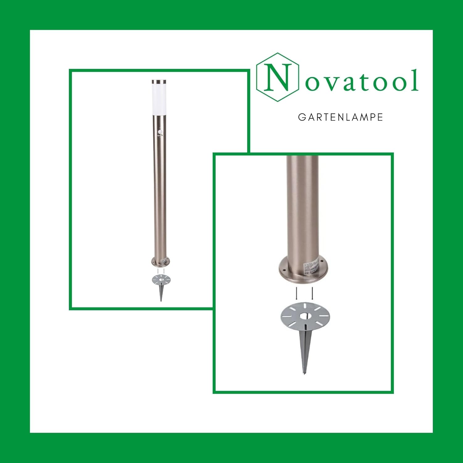 Novatool 4x Wegeleuchte I 110 cm I mit Bewegungsmelder I mit Erdspieß I Edelstahl I IP44 I E27 Sockel I Wegebeleuchtung aussen Aussenleuchten Garten Standleuchte Terassenleuchte Gartenleuchte