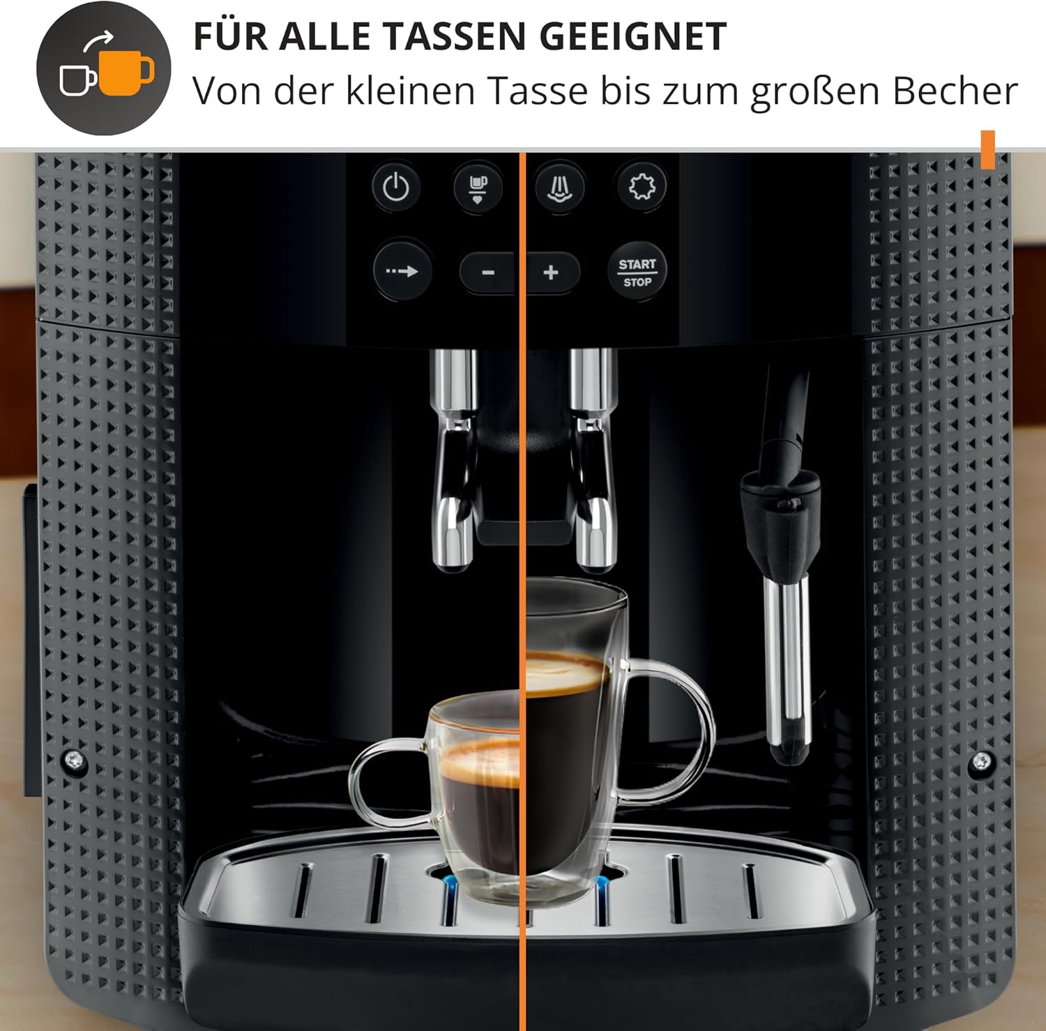 KRUPS Essential Kaffeevollautomat mit Milchaufschäumer – automatische Kaffeemaschine für Espresso, Cappuccino und Kaffee, einfache Bedienung dank LCD-Display, automatische Reinigung, kompaktes Design
