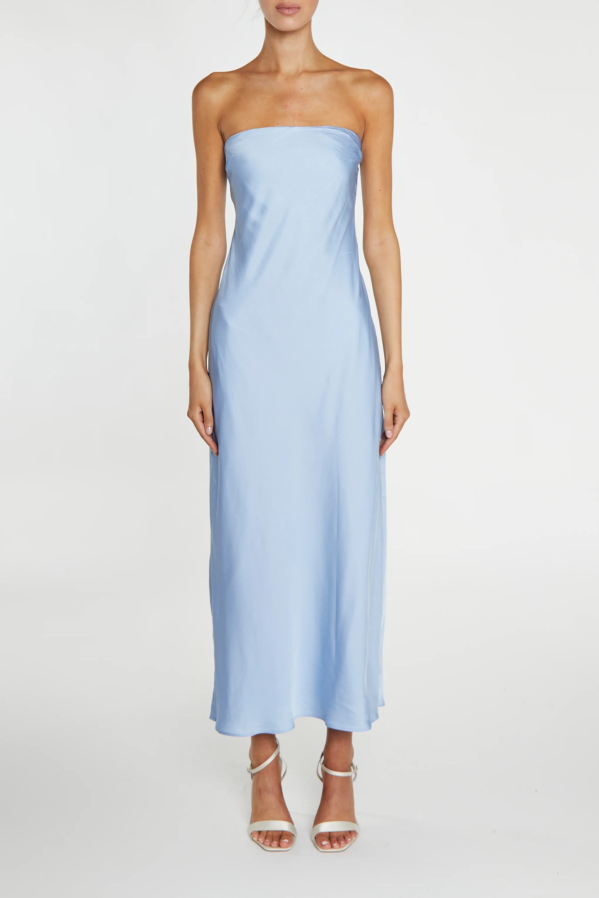 Cecilia Cornflower Blue Strapless Bias-cut Midi Dress
