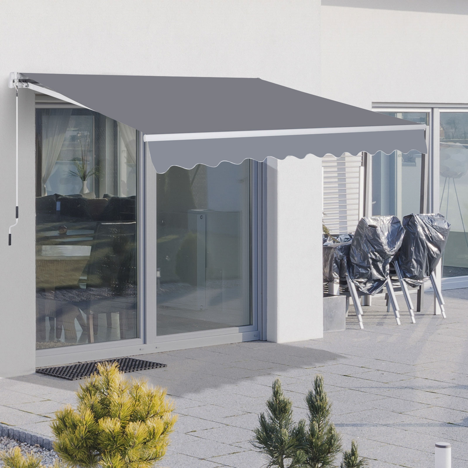 Outsunny Markise Gelenkarmmarkise Sonnenschutz mit Handkurbel 3,5 x 2,5 m Grau Alu+Polyester