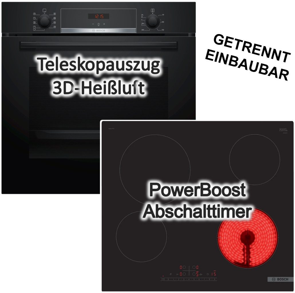 Backofen-Set Glaskeramik Kochfeld 71 L Hydrolyse Teleskopauszug PowerBoost