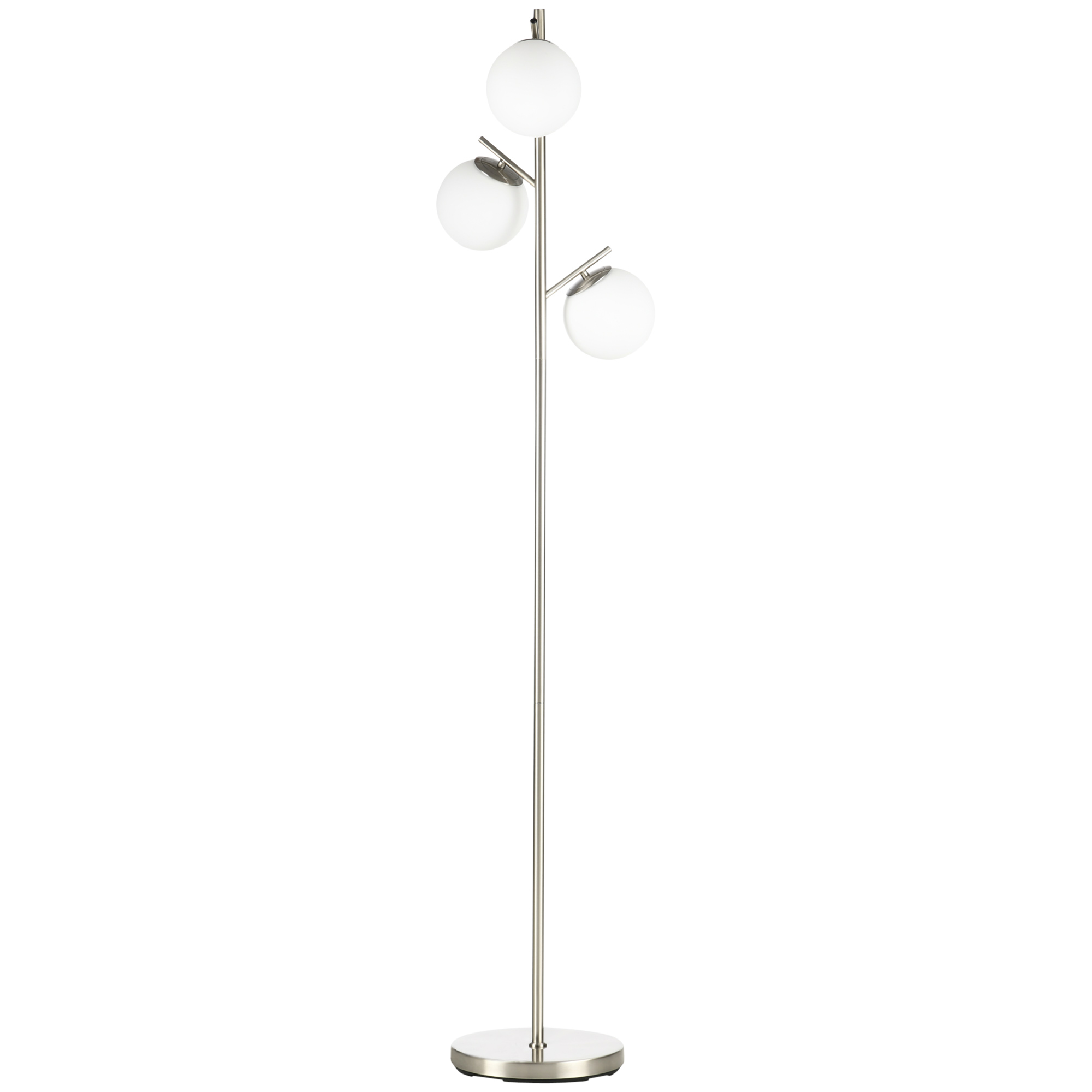 HOMCOM Stehlampe mit 3 Lampenschirmen aus Glas, E 27, Fußschalter, Silber + Weiß