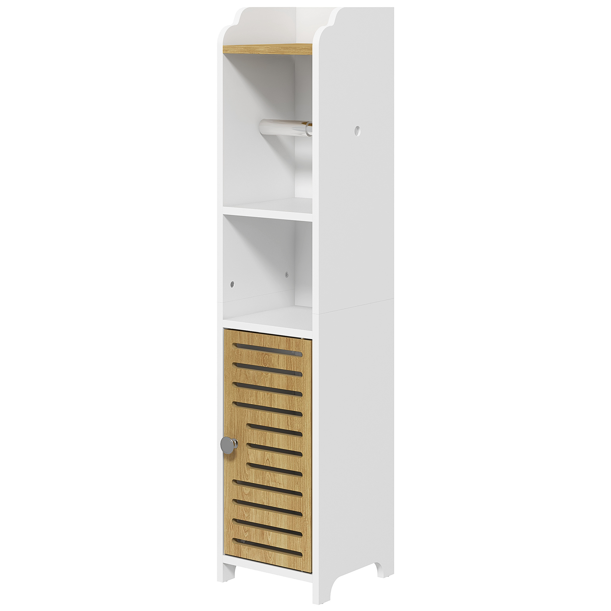 kleankin Badezimmerregal aus Spanplatte mit Regalen und unterem Schrank, 18x20x90 cm, Weiß