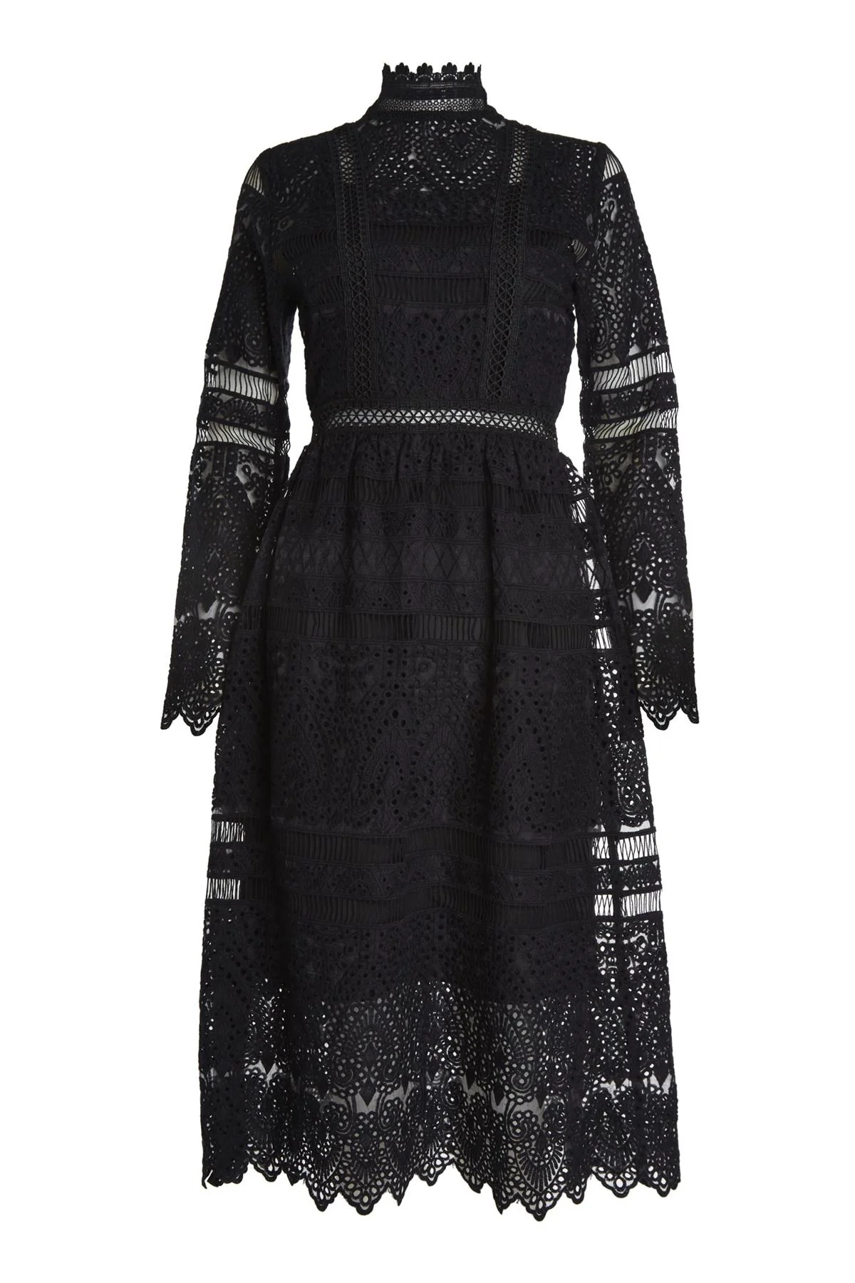 Carter Black High-Neck Lace Midi Dress