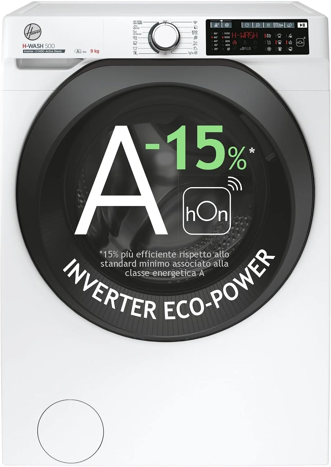 Hoover H-WASH 500 Waschmaschine 9 kg, Klasse A-15%, Weiß-HW49AMBC7/1-S, 54 x 85 x 60 cm (B x H x L), freistehend, Frontlader, 1400 Umdrehungen