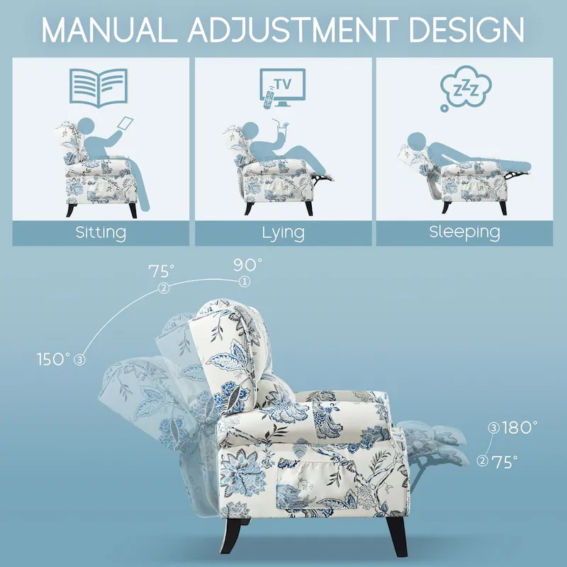 Manual Pushback Recliner Adjustable Accent Chair Wingback Armchair Set of 2