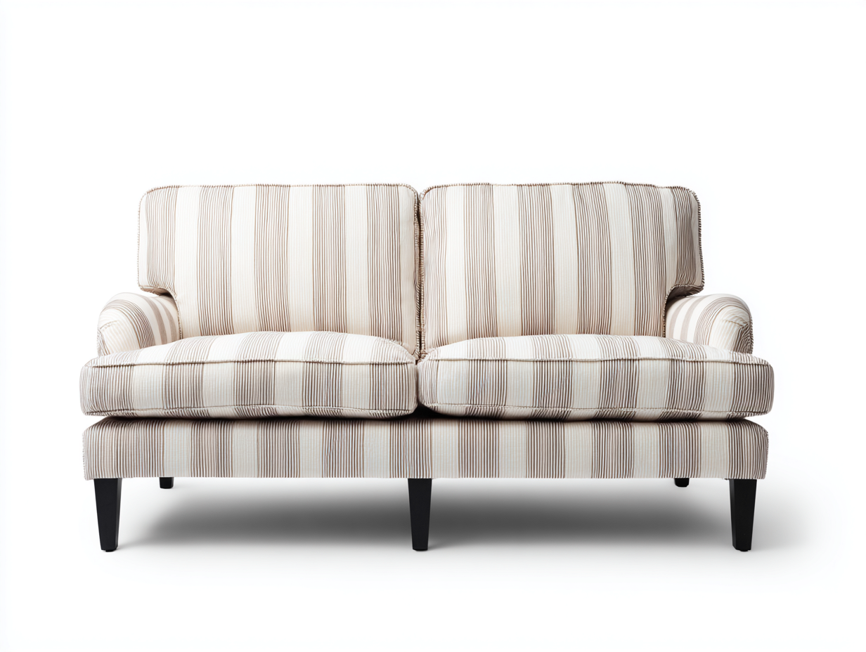 Zweisitzer Sofa Stoff 160x85x85 cm - Beige Gestreift - Geeignet für Wohnzimmer - Modernes Design