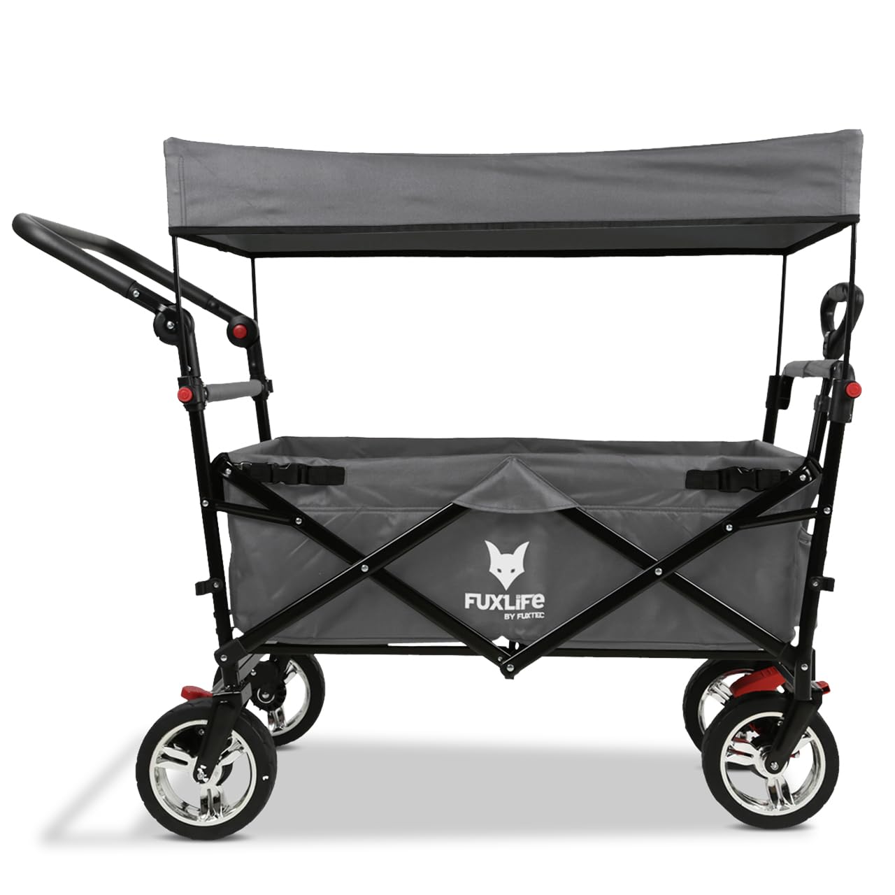 Fuxlife Bollerwagen CT700 faltbar grau mit Bremsen 75 kg Tragkraft robust für Camping Garten Ausflug