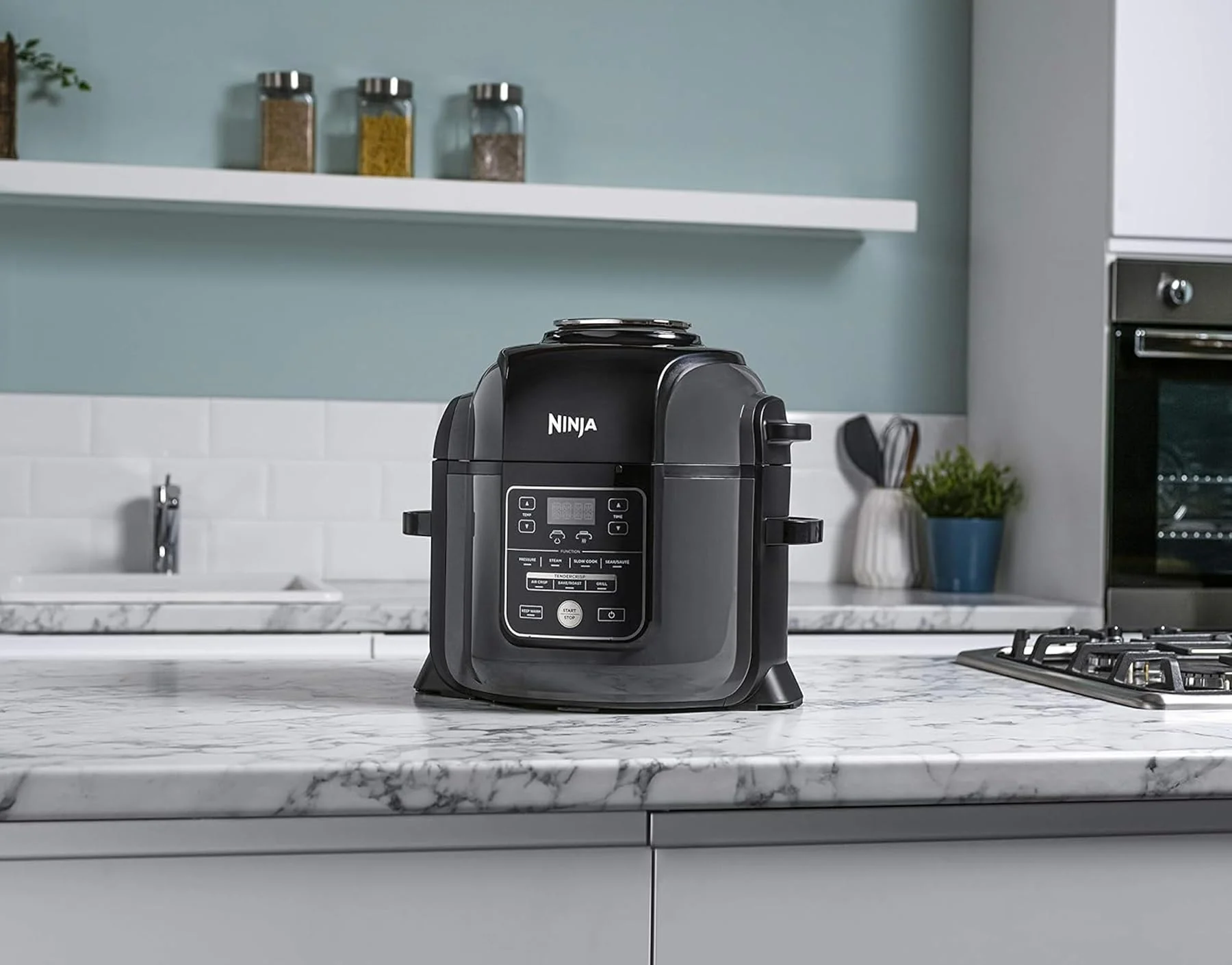 2025 Ninja Pentola Multicucina Foodi OP350UK, 9 in 1, Pentola a pressione elettrica e friggitrice ad aria, 6 L, acciaio spazzolato e nero