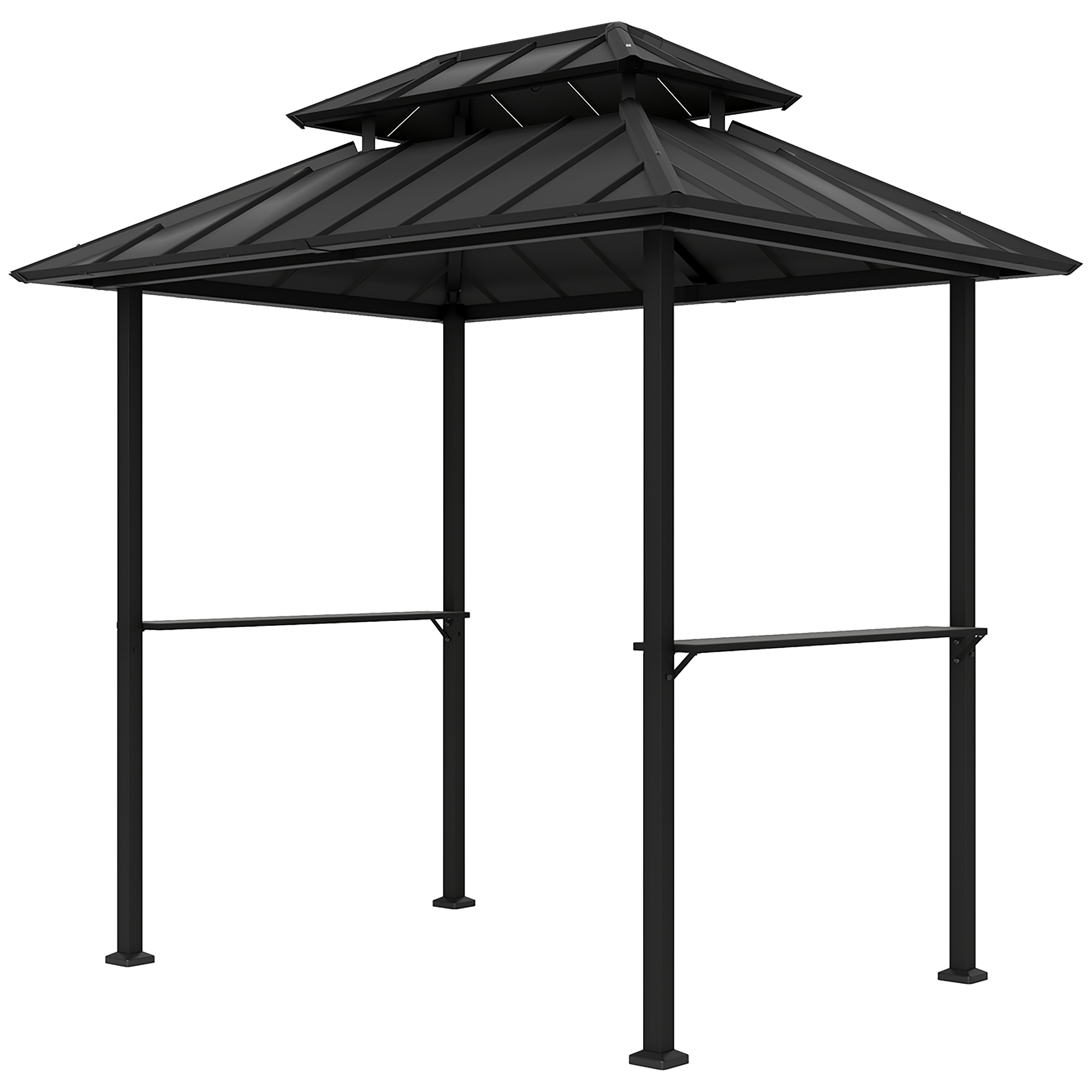 Outsunny Grillpavillon Grillabdeckung mit doppeltem Hartdach, 2 Regalen und oberem Haken, 244x184x258cm, Schwarz