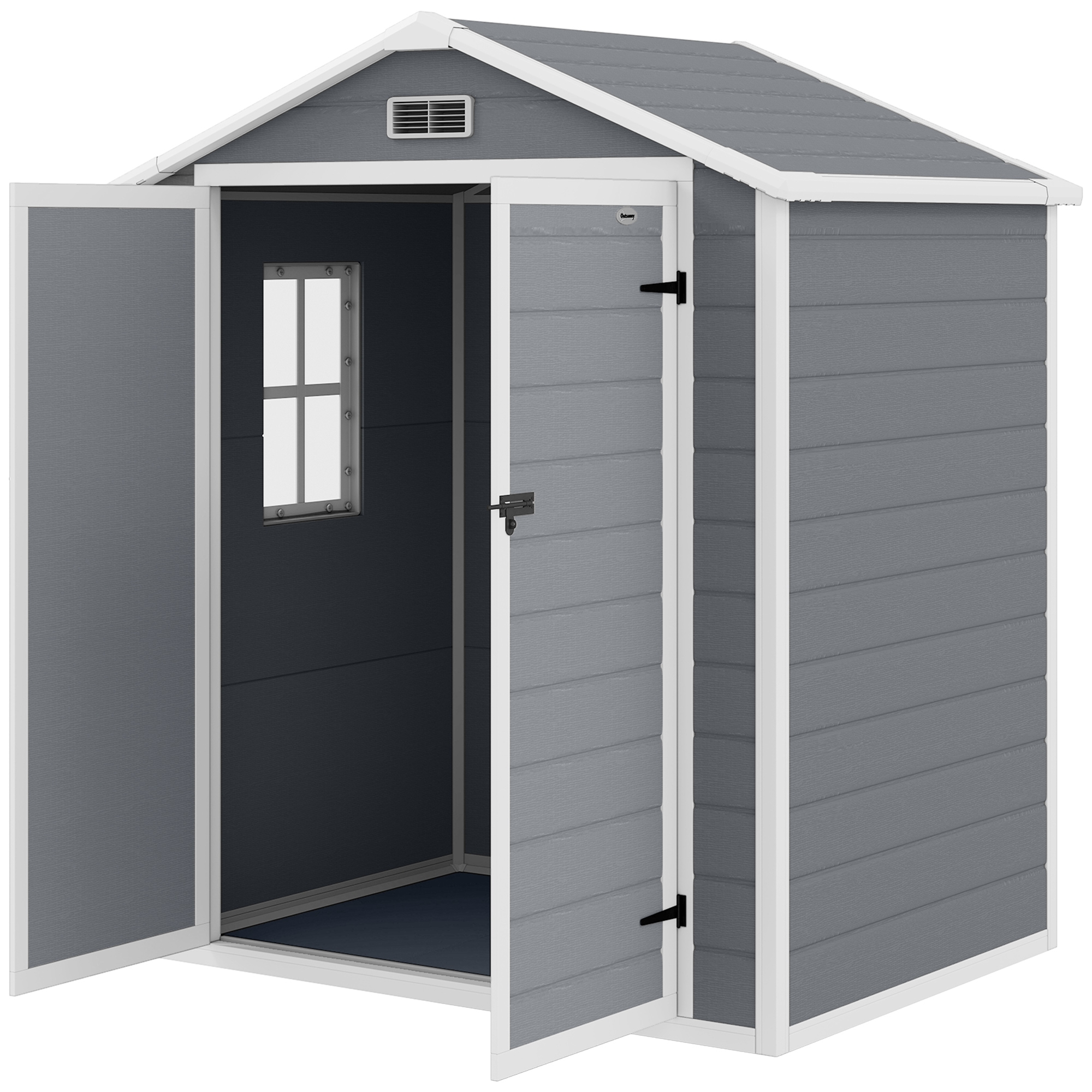 Outsunny Metall-Gartenschuppen, abschließbar, Doppeltür, Fenster, Aluminiumrahmen, 1,80 x 1,30 x 2,10 m, Grau