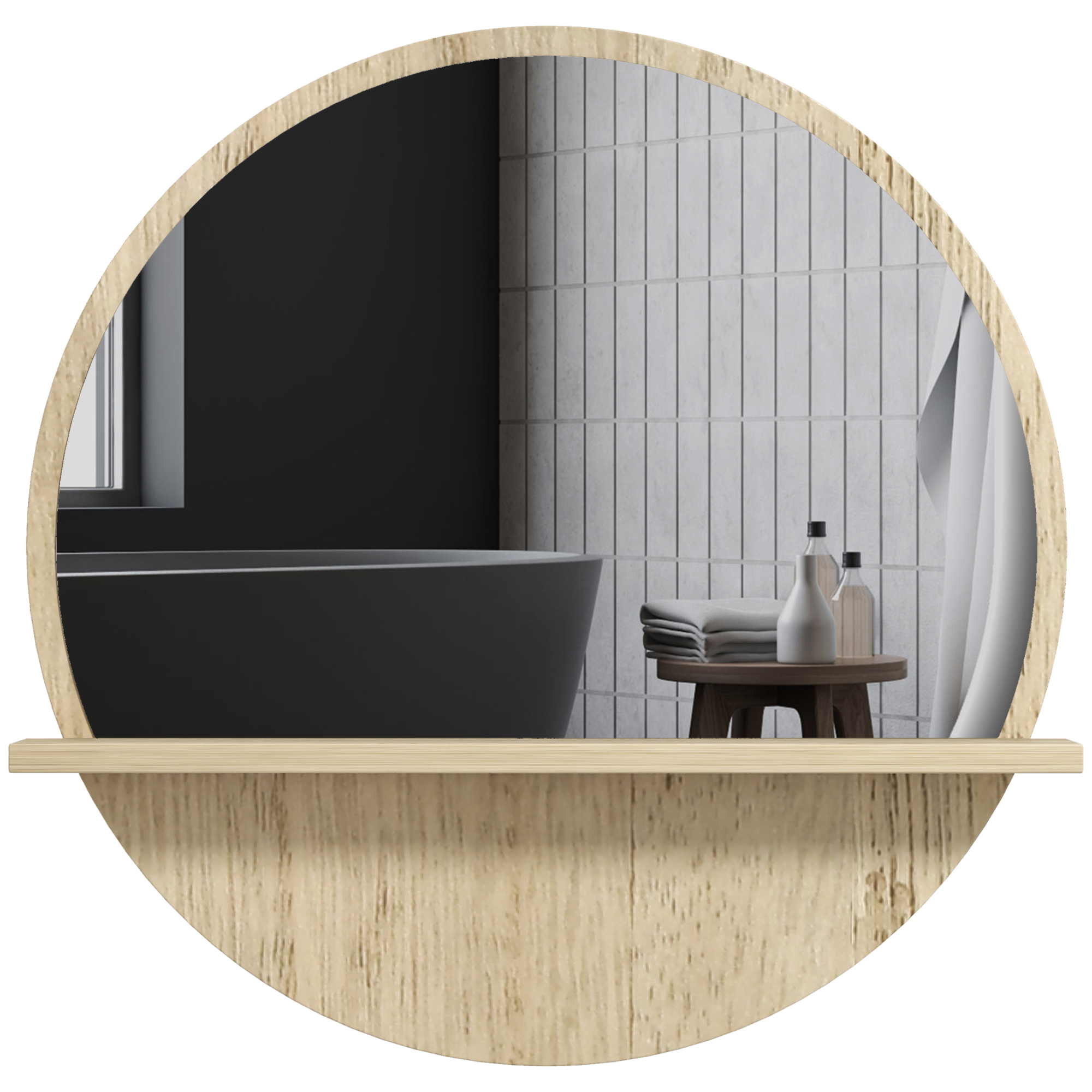 kleankin Runder Wand-Badezimmerspiegel mit 1 Ablage - Ø 45 x 10H cm - Spanplatte