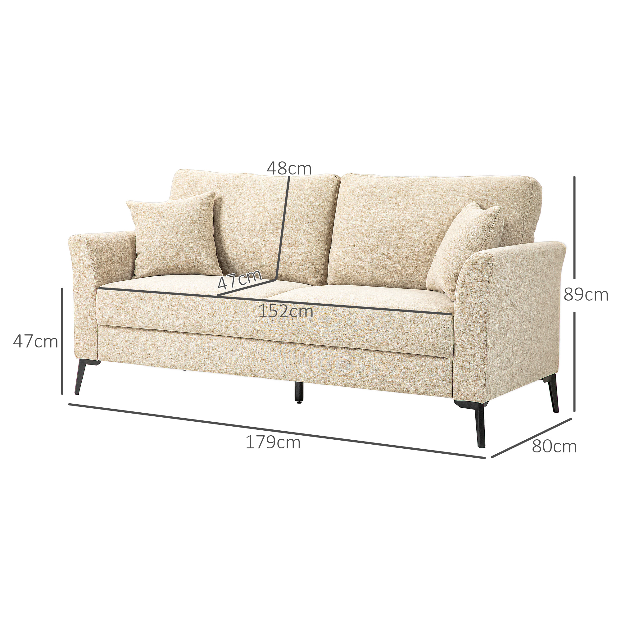 HOMCOM 2-zitsbank met veren, dikke bekleding, tot 360 kg, 179 x 80 x 89 cm, Beige