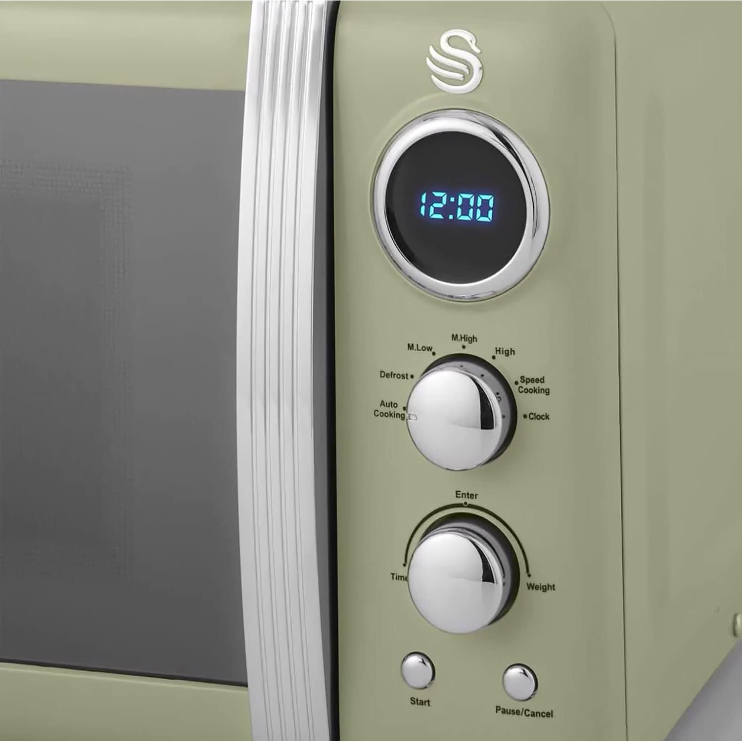 Swan Retro Frühstücks-Set 1,8 L Wasserkocher, 2 Scheiben Breitschlitz-Brottoaster, 20L Digital-Mikrowelle, 6 Leistungsstufen, Timer, Spiegeltür, Vintage Design, Grün, Einheitsgröße