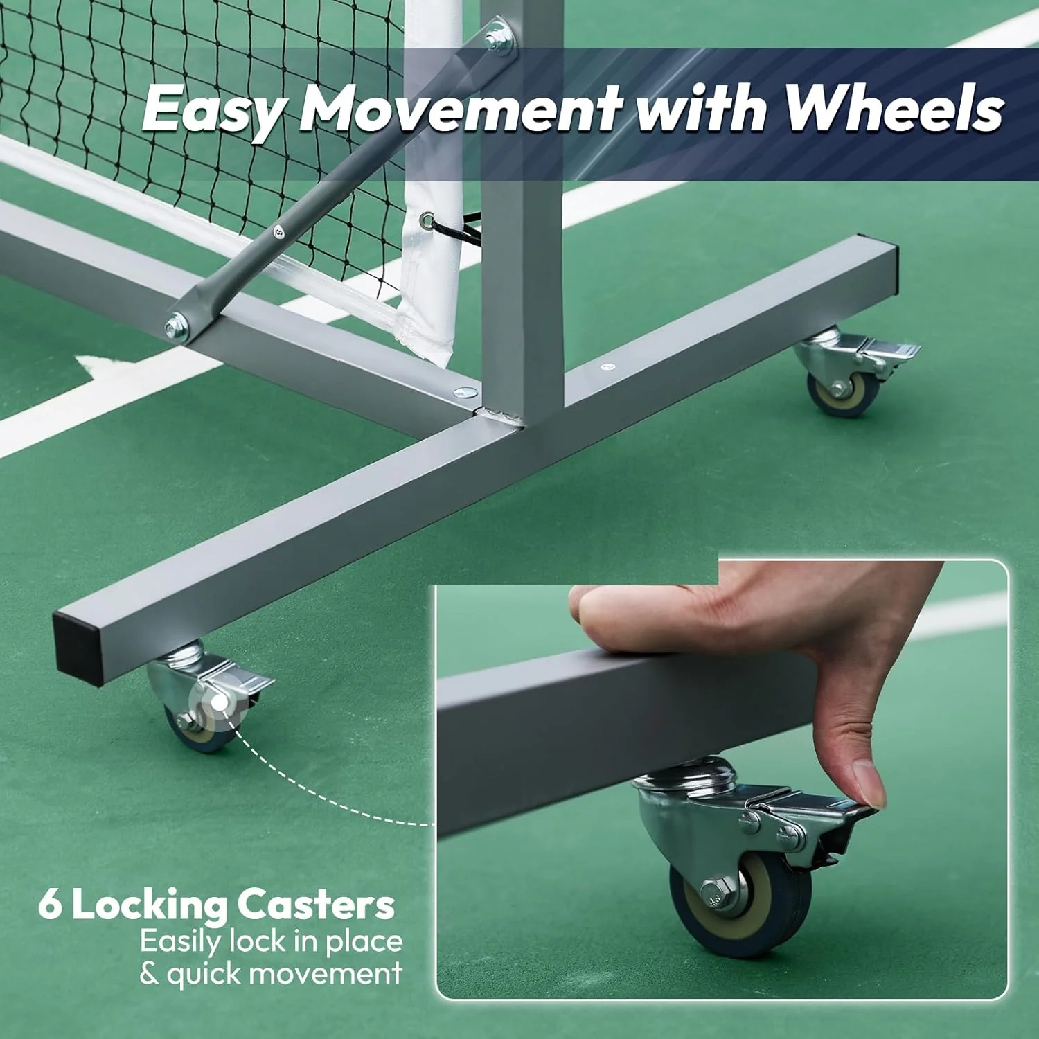 A high-quality wheeled squash net, easy to move, in line with tournament specifications, with a non-collapse design and a winch system, is perfect for outdoor courts and indoor gym floors.