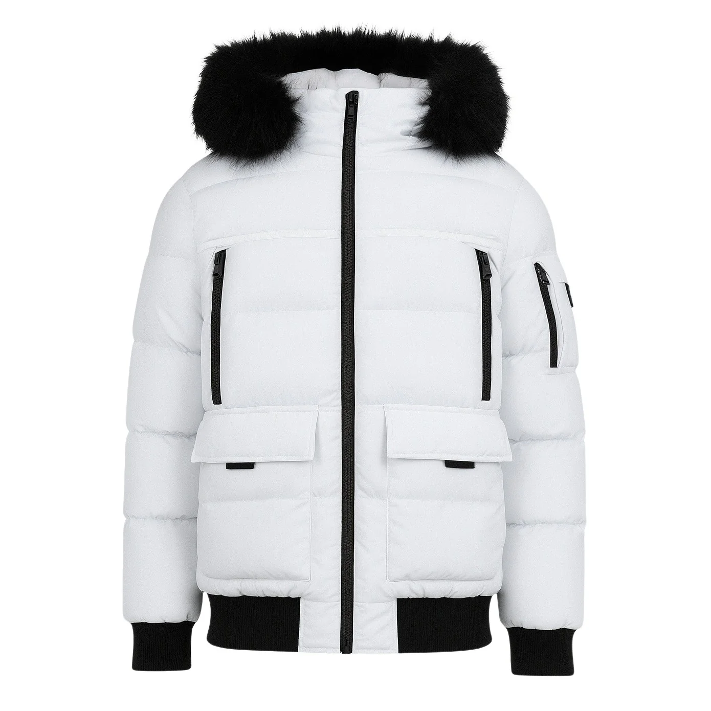 12 Pack Adult Bomber Puffer Jacket with Fur Hood in White