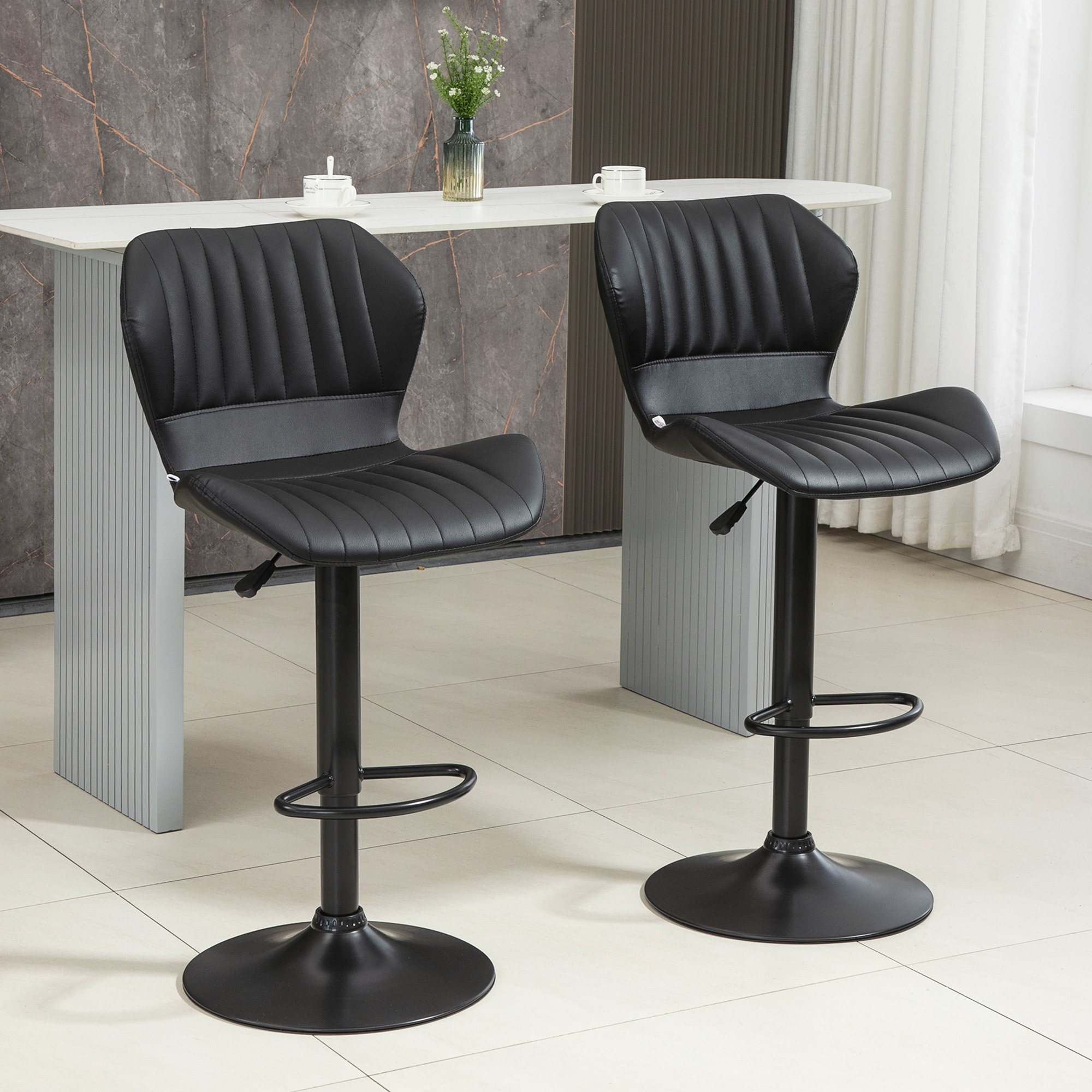 HOMCOM Barhocker Barstuhl 2-er Set höhenverstellbar 48,5 x 55,5 x 90-110 cm Kunstleder+Stahl Schwarz