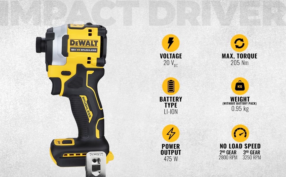 Dewalt Dcf850N Xj 18V Xr Avvitatore a Percussione Compatto Senza Spazzole, Unità Nuda : Fai da te