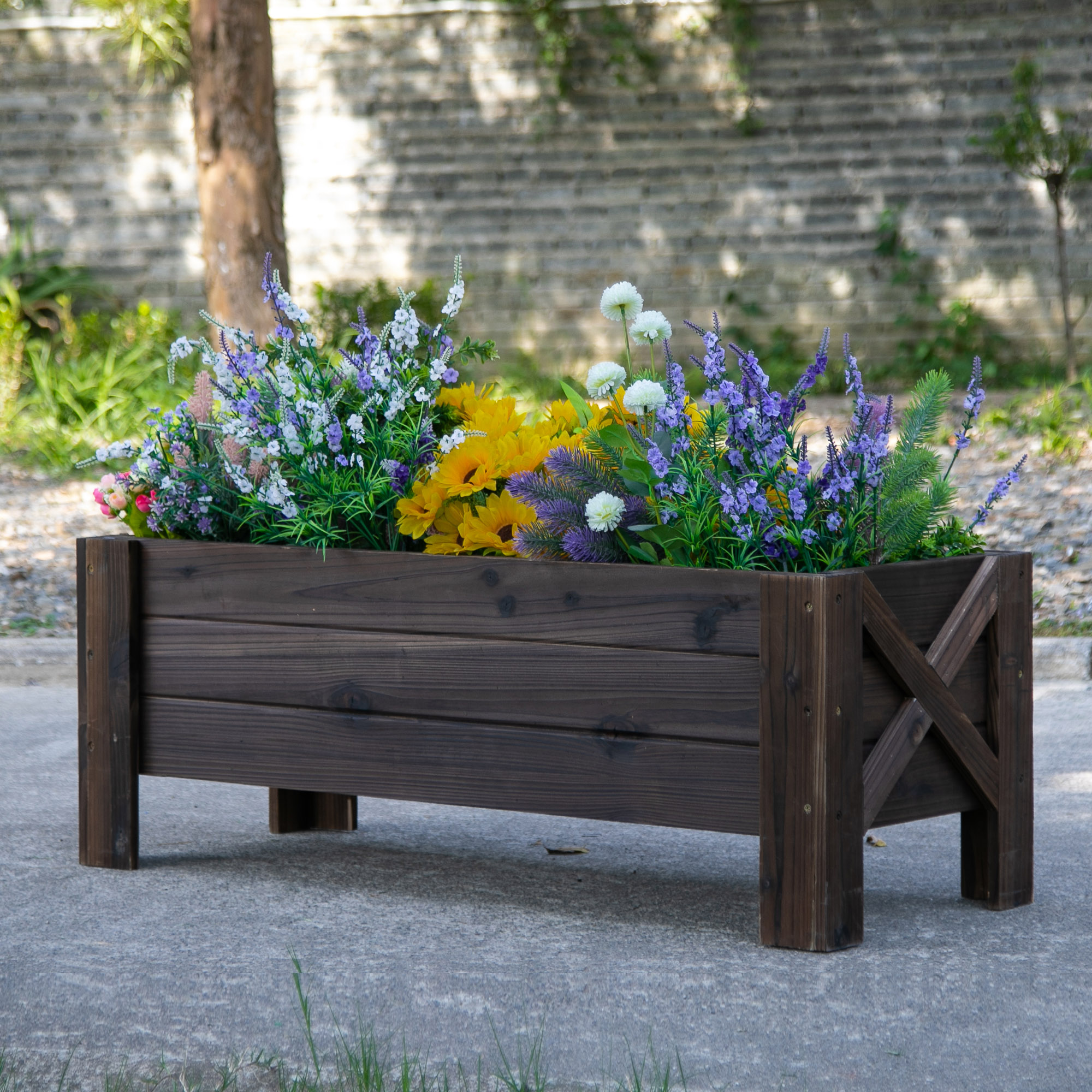 Outsunny Hochbeet mit Behandlung der Karbonisierung Pflanzkasten Pflanzfolie mit 2 Leckage-Löcher Tannenholz Verkohlt 100 x 36,5 x 36 cm