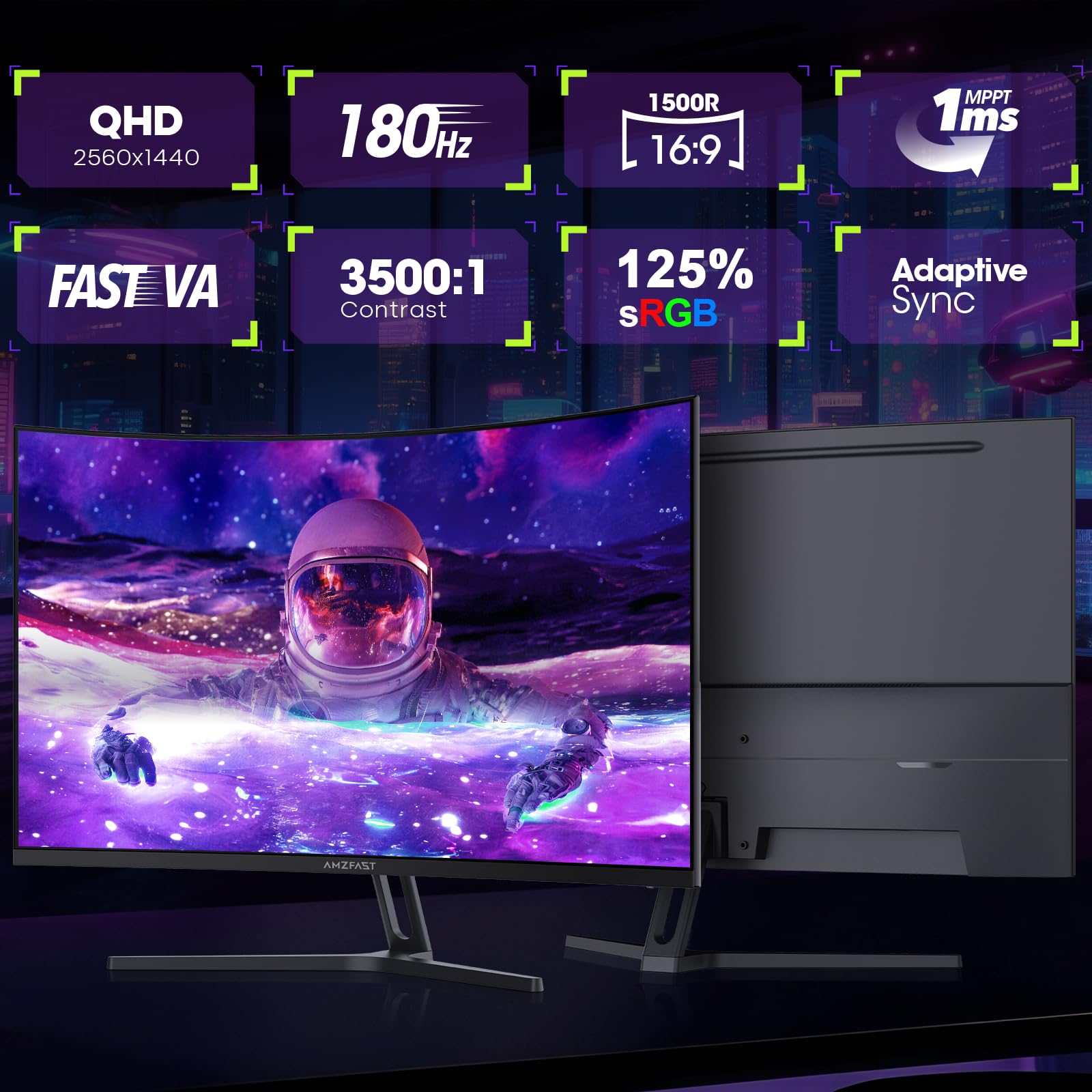 Curved Gaming Monitor 32 Zoll 2K QHD 2560x1440 180Hz 1ms MPRT Reaktionszeit und hohe Bildwiederholrate