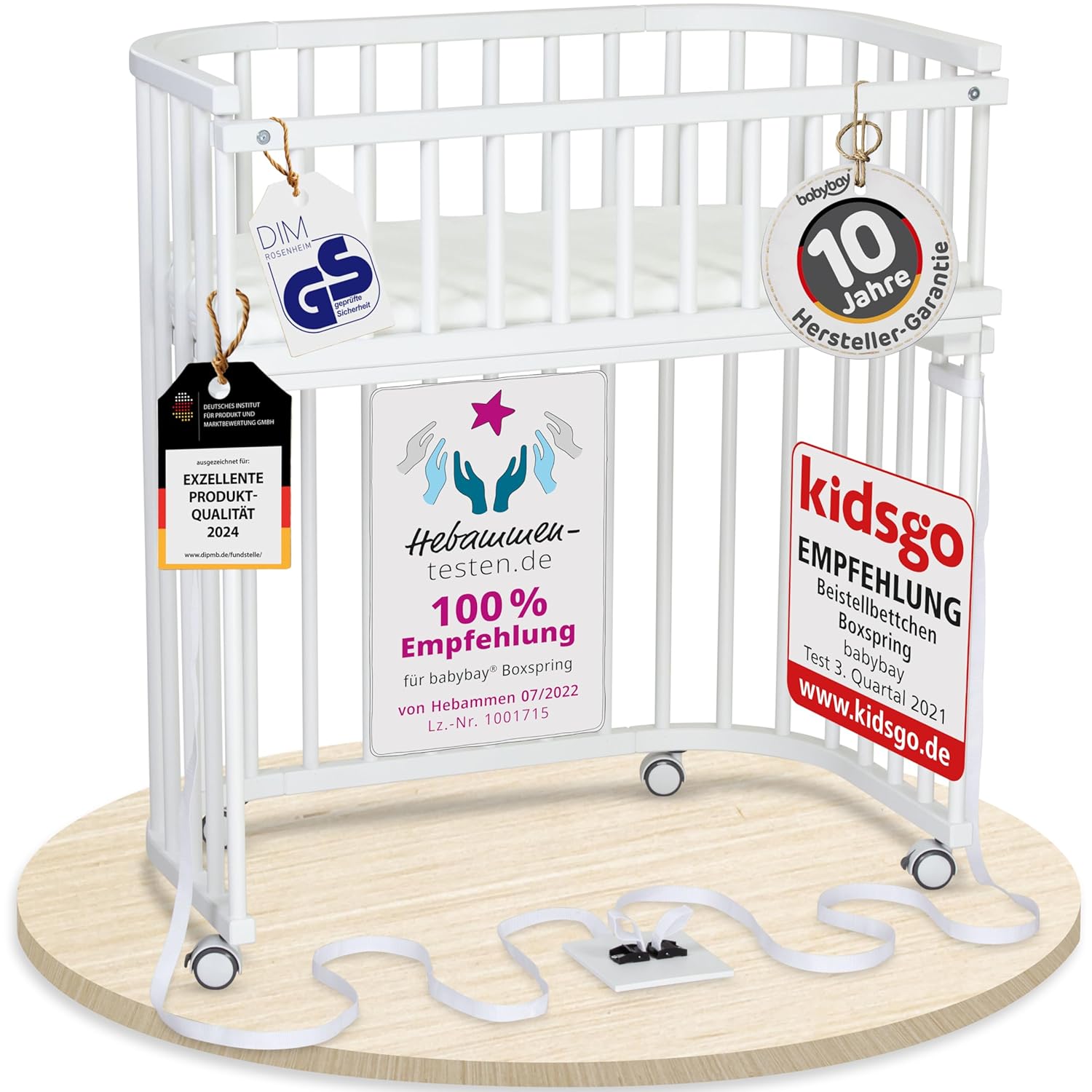 babybay Original Beistellbett aus massivem Buchenholz / kompakt & verwandelbar / Kinderbett Höhe stufenlos verstellbar & umweltfreundlich / mitwachsendes Babybett (weiß lackiert) / inkl. Matratze
