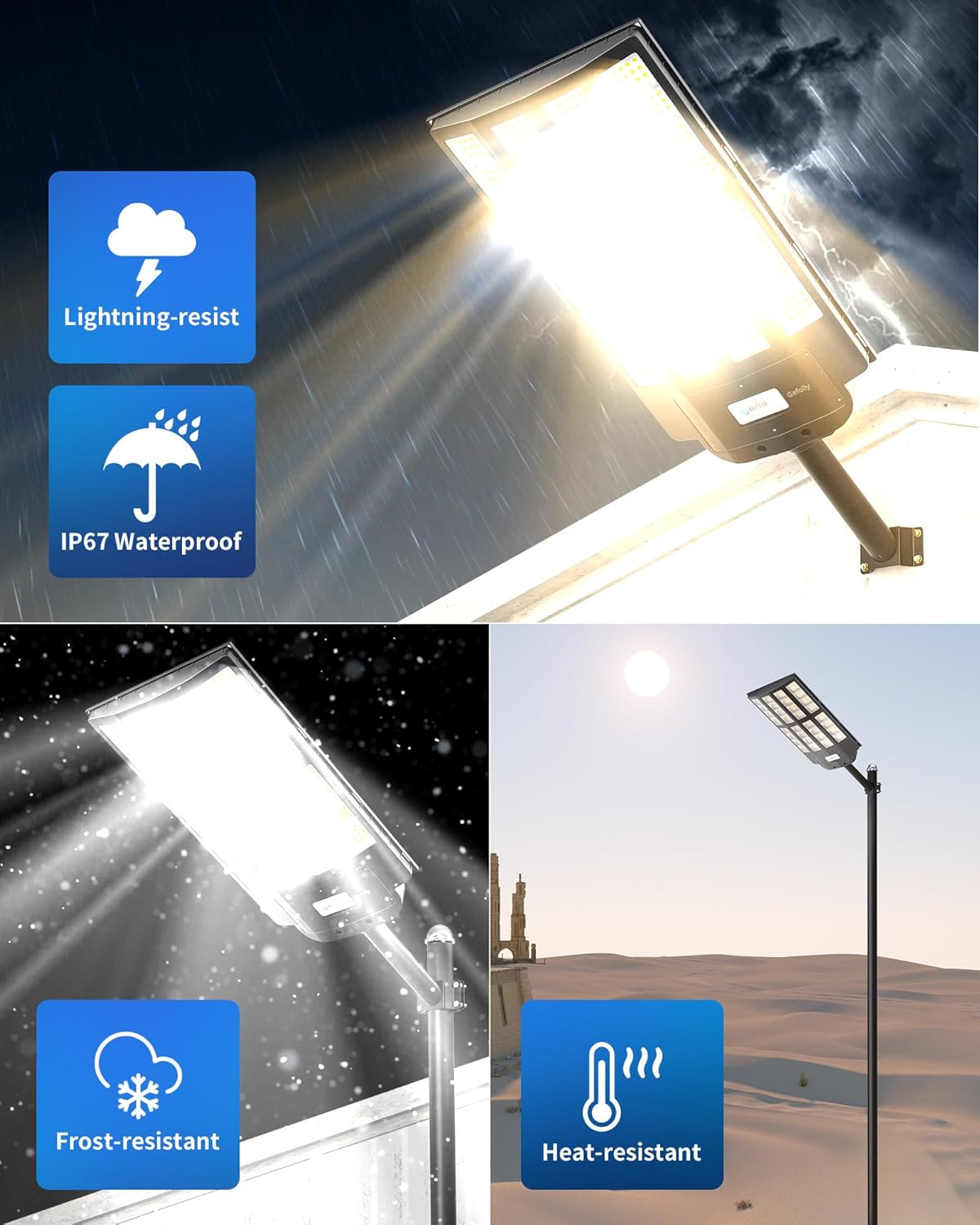 Gefolly SL-7800W Solar Straßenlaterne für Außen -550000LM Solarlampen mit Bewegungssensor, 3000K/4000K/6500K Solarleuchten Dämmerung bis zum Morgengrauen IP67 Solar Wegeleuchte im Freien für Gärten