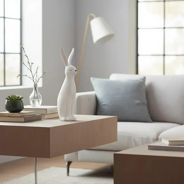 47cm Elegant White Porcelain Bunny �C Grand Sculptural Home Accent