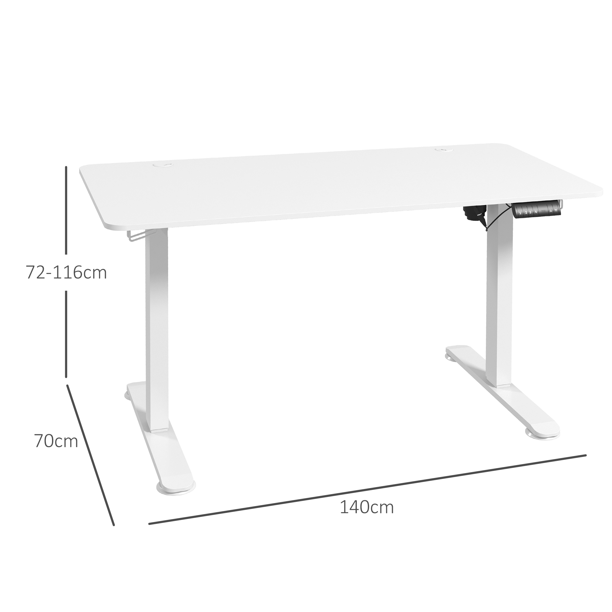 Vinsetto Elektrisch Verstelbaar Sta-Bureau Computertafel, 140 cm x 70 cm x 116 cm, Wit