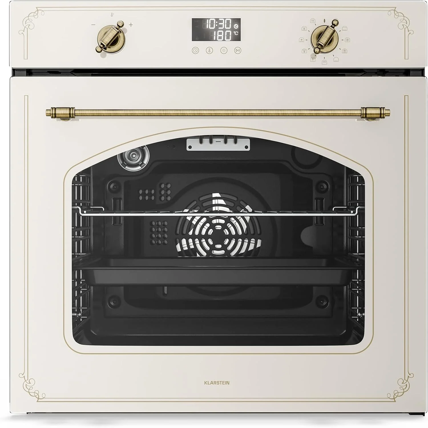 Klarstein Backofen, 60 cm, 76 L, Schwarz, Victoria Pyro Einbau, Pyrolyse, 11 Funktionen, Retro Design, Energieklasse A