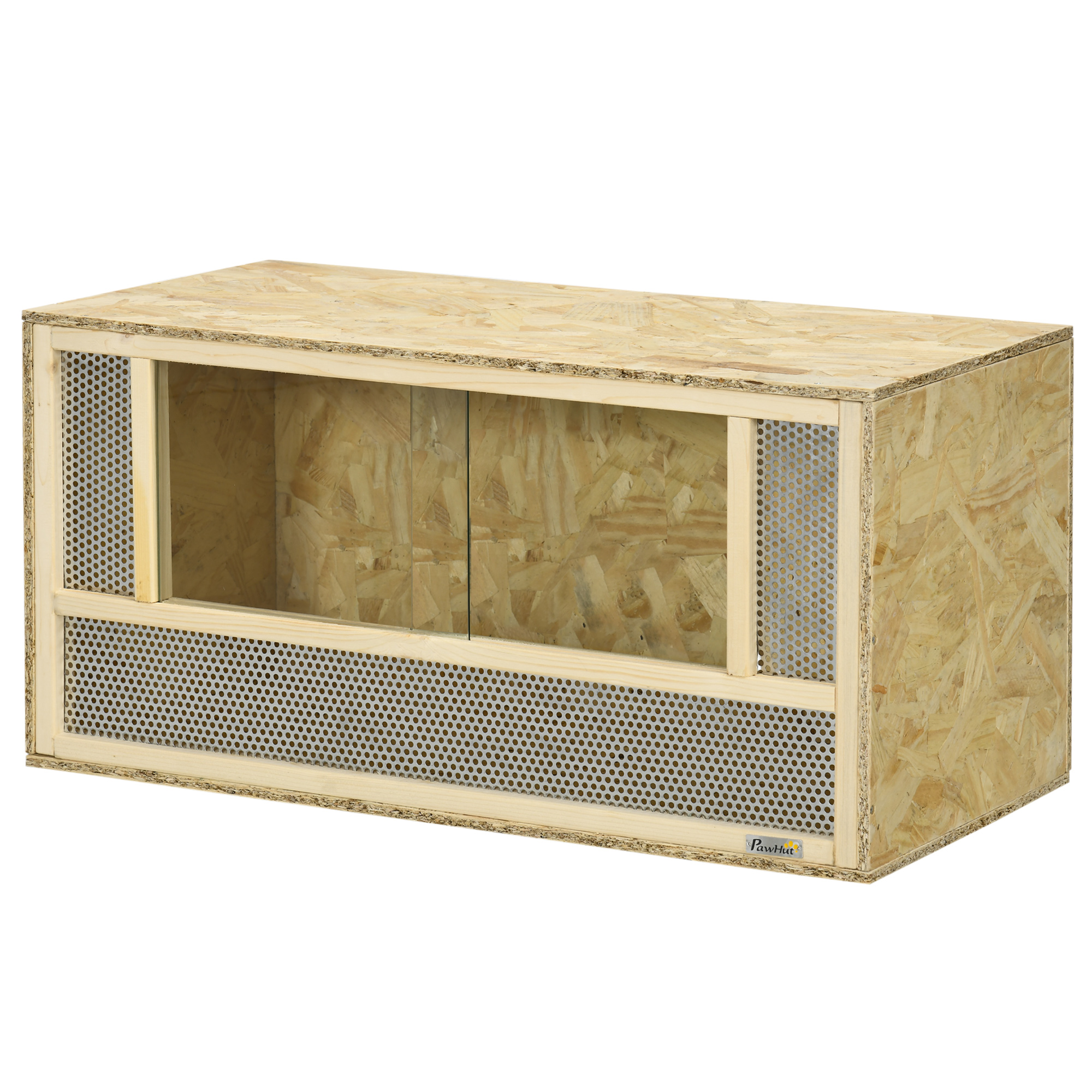 PawHut Terrarium aus OSB-Holz für Reptilien und Amphibien mit Schiebetür aus Glas - 80 x 40 x 40 cm Naturholz