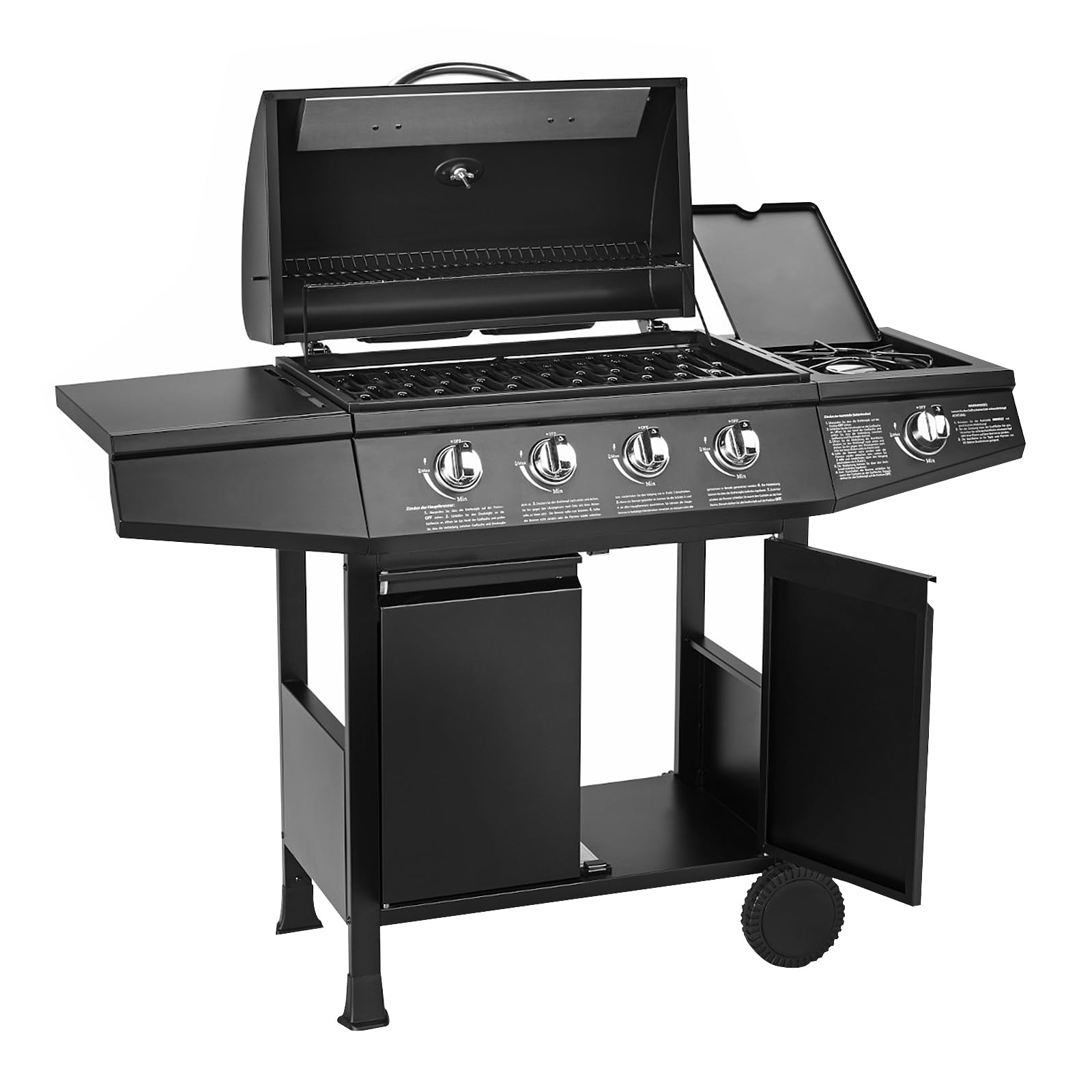 TAINO BASIC 4+1 BBQ Gasgrill Grillwagen mit Edelstahlbrenner Seitenkocher Grill TÜV geprüft
