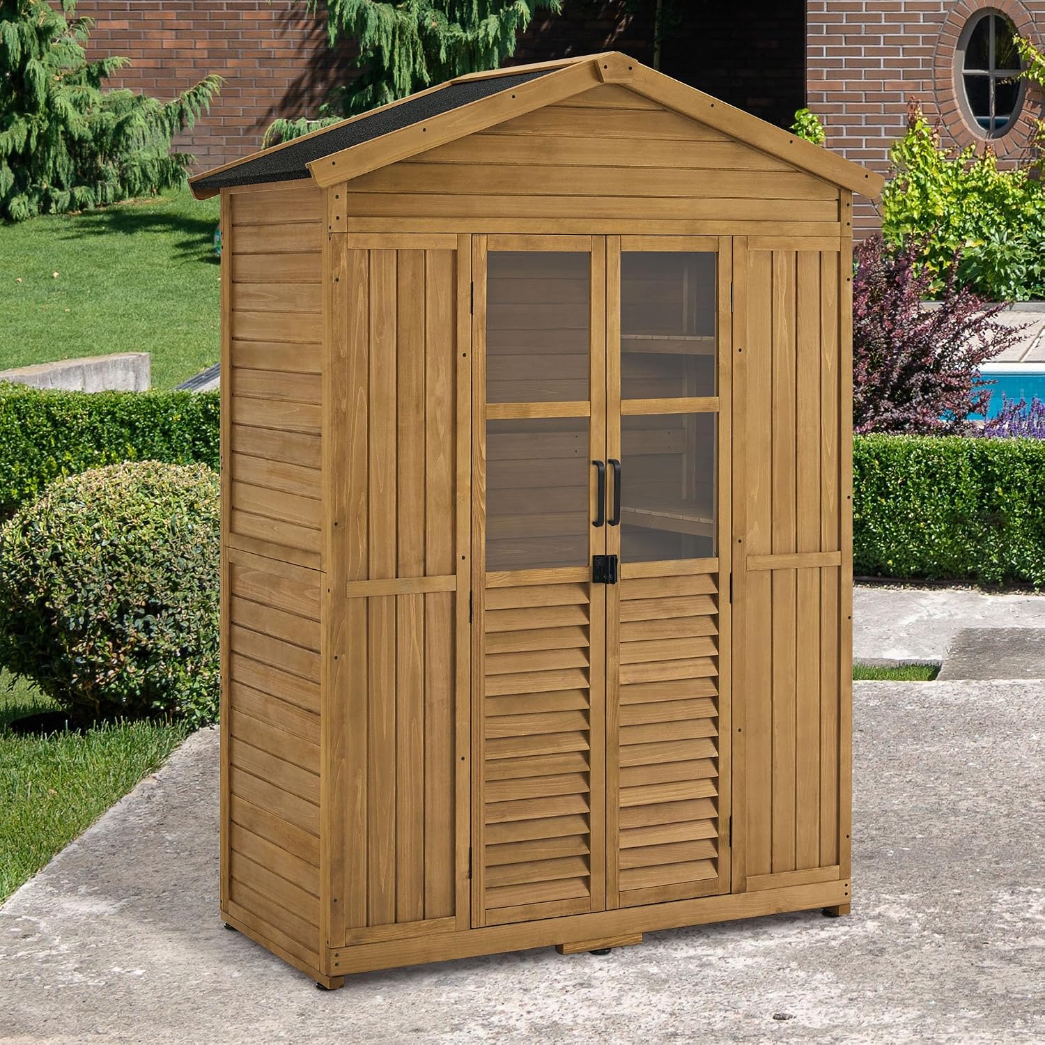 M MCombo armadio da giardino casetta da giardino in legno resistente alle intemperie, armadio porta attrezzi in legno armadio da esterno impermeabile, 74×143×200 cm (natura)