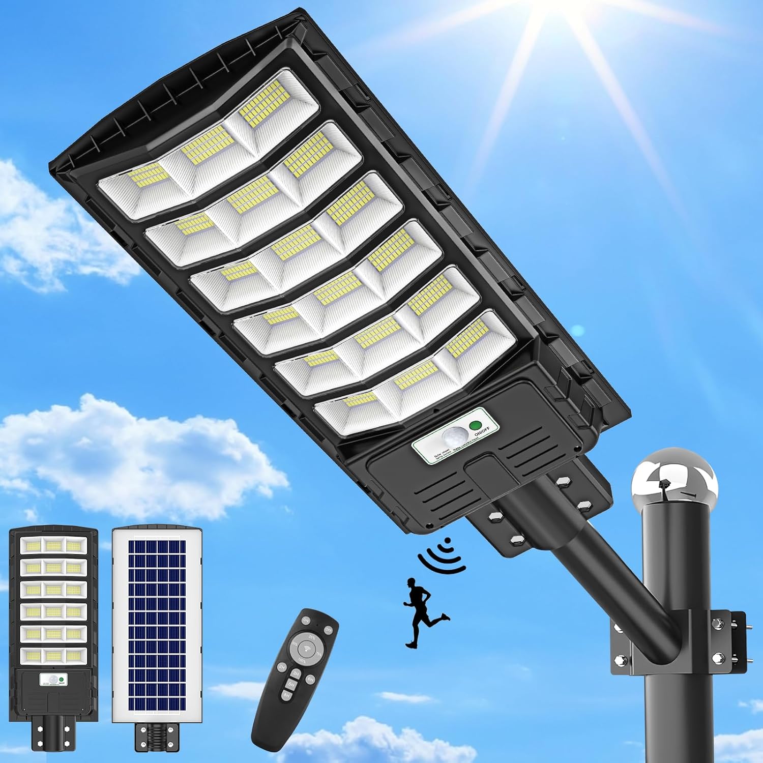 papasbox 6 Stück 600W LED Solar Straßenlaterne mit Fernbedienung | Solarbetriebene 6500K Straßenlampe Wandleuchte mit Bewegungsmelder Sensor | Außen Wegeleuchte im Freien Straßenleuchte
