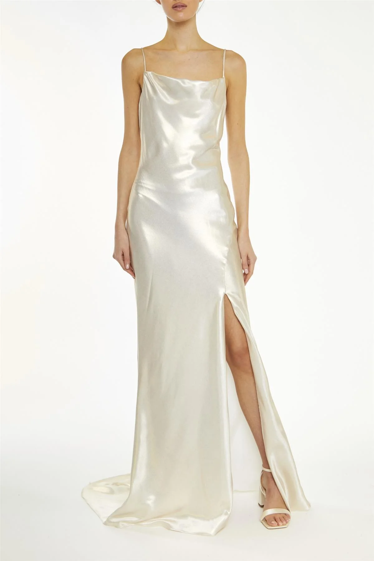Pippa Pale-Gold Metallic Cowl-Neck Slip Dress
