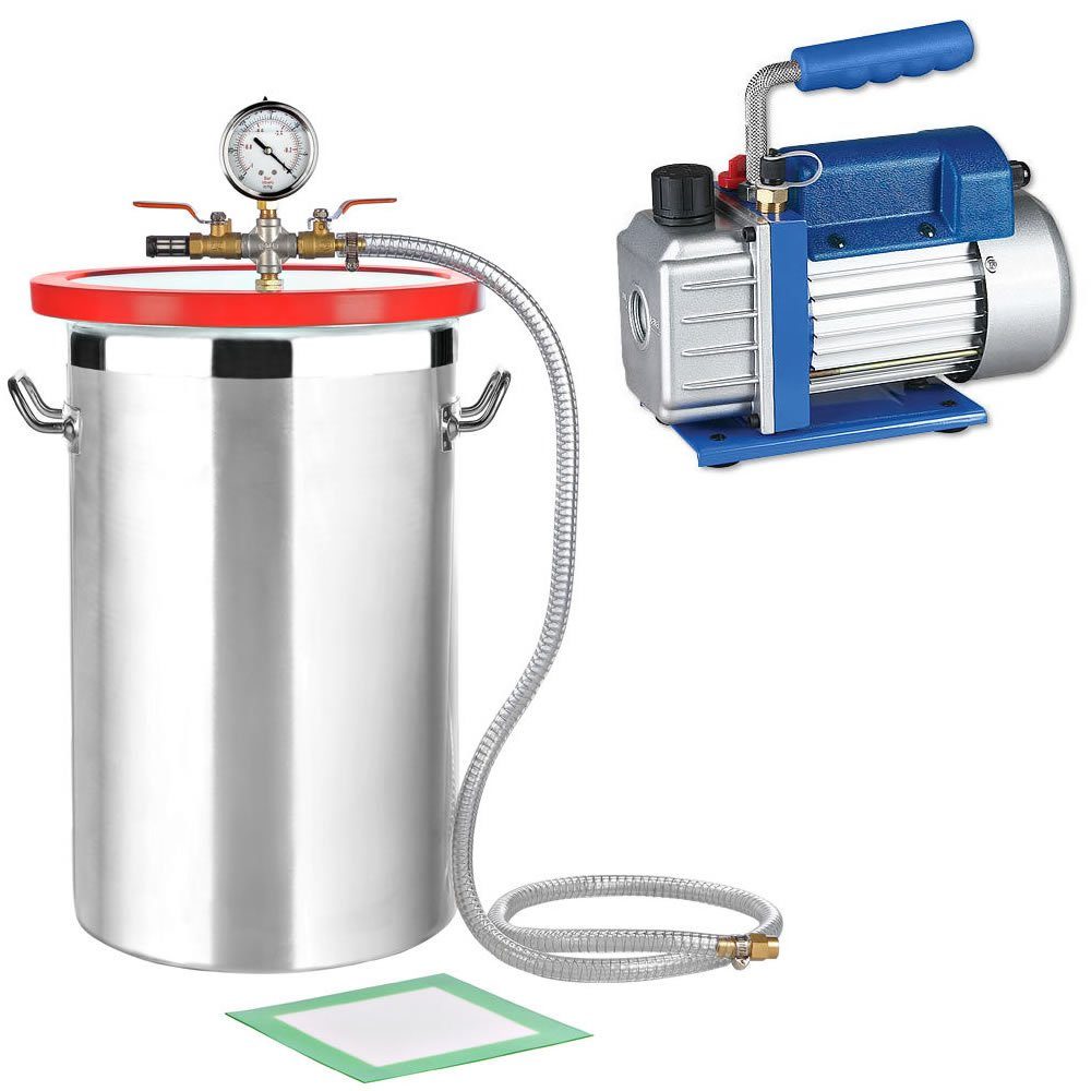 Vakuumierer SET Vakuumkammer 27,7L + 70 l/min Vakuum Pumpe Unterdruckpumpe