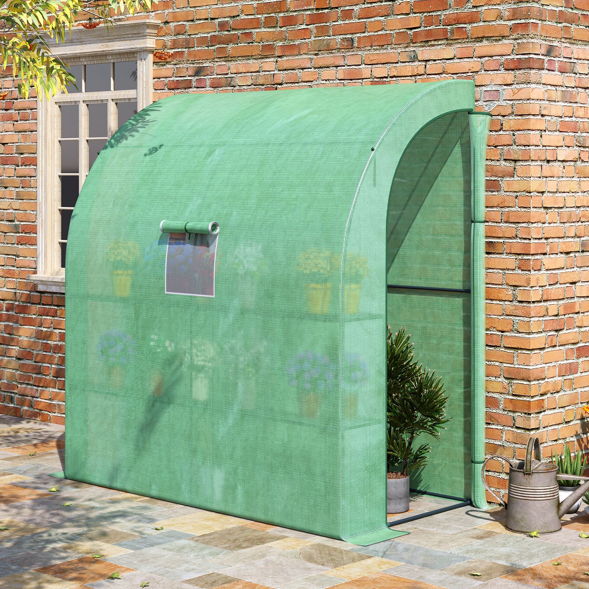 Outsunny Foliengewächshaus Tomatengewächshaus mit Mesh Fenster, Treibhaus mit aufrollbaren Türen, Anzuchthaus mit UV Schutz, Grün, 200 x 100 x 215 cm