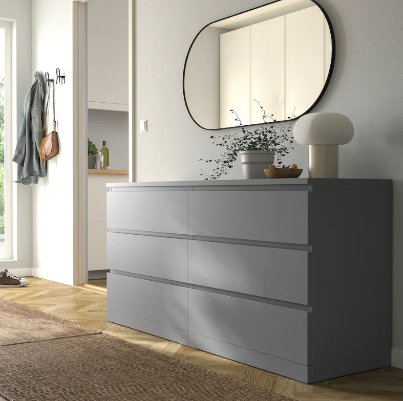 2025 IKEA MALM ladekast met 6 lades ?C Grijs gebe?nd, 160 x 78 cm, modern design