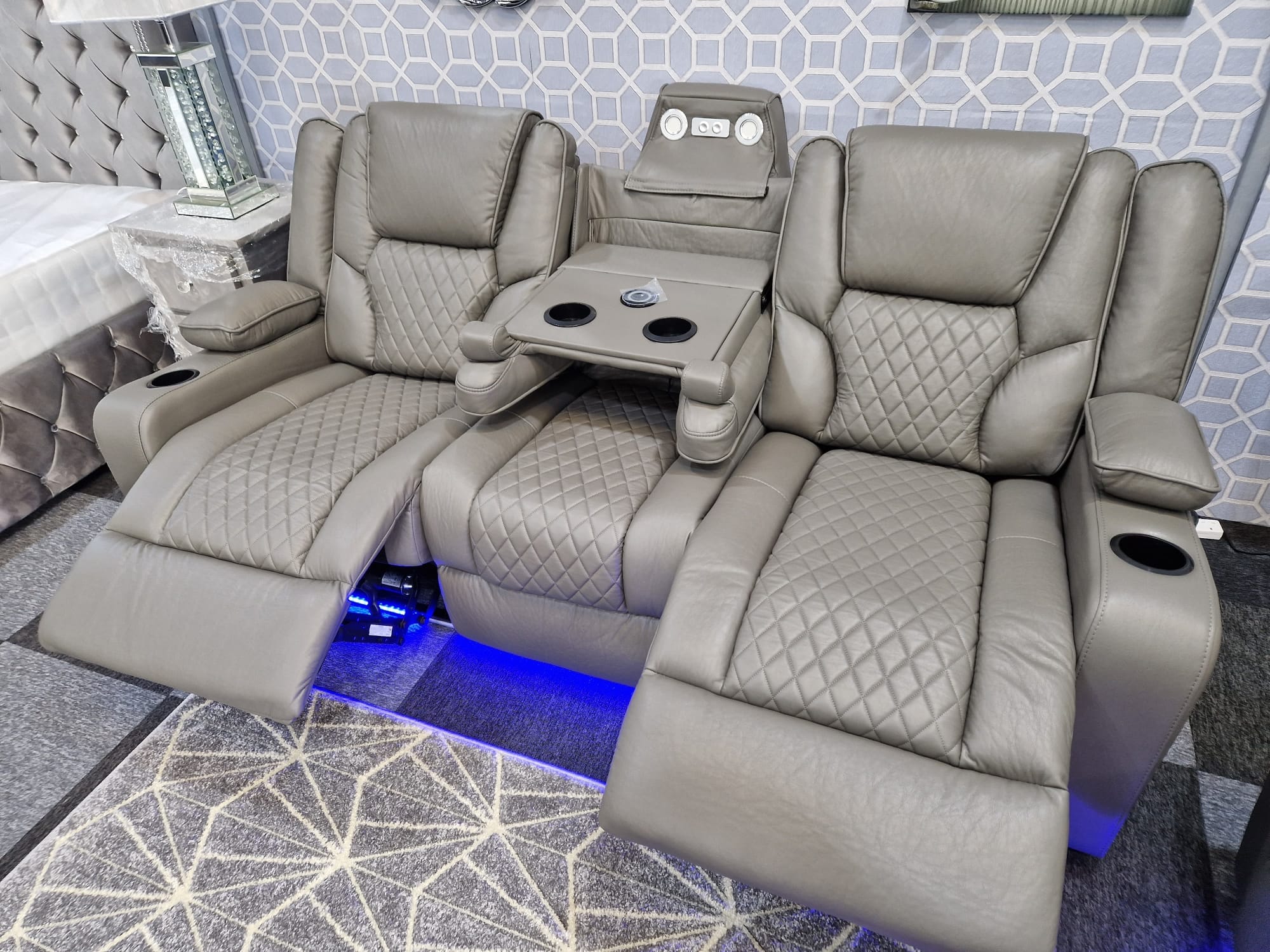 Electric Leather Recliner Grey Roma - 3 Seater Recliner Sofa -  2 Seater  Recliner Sofa