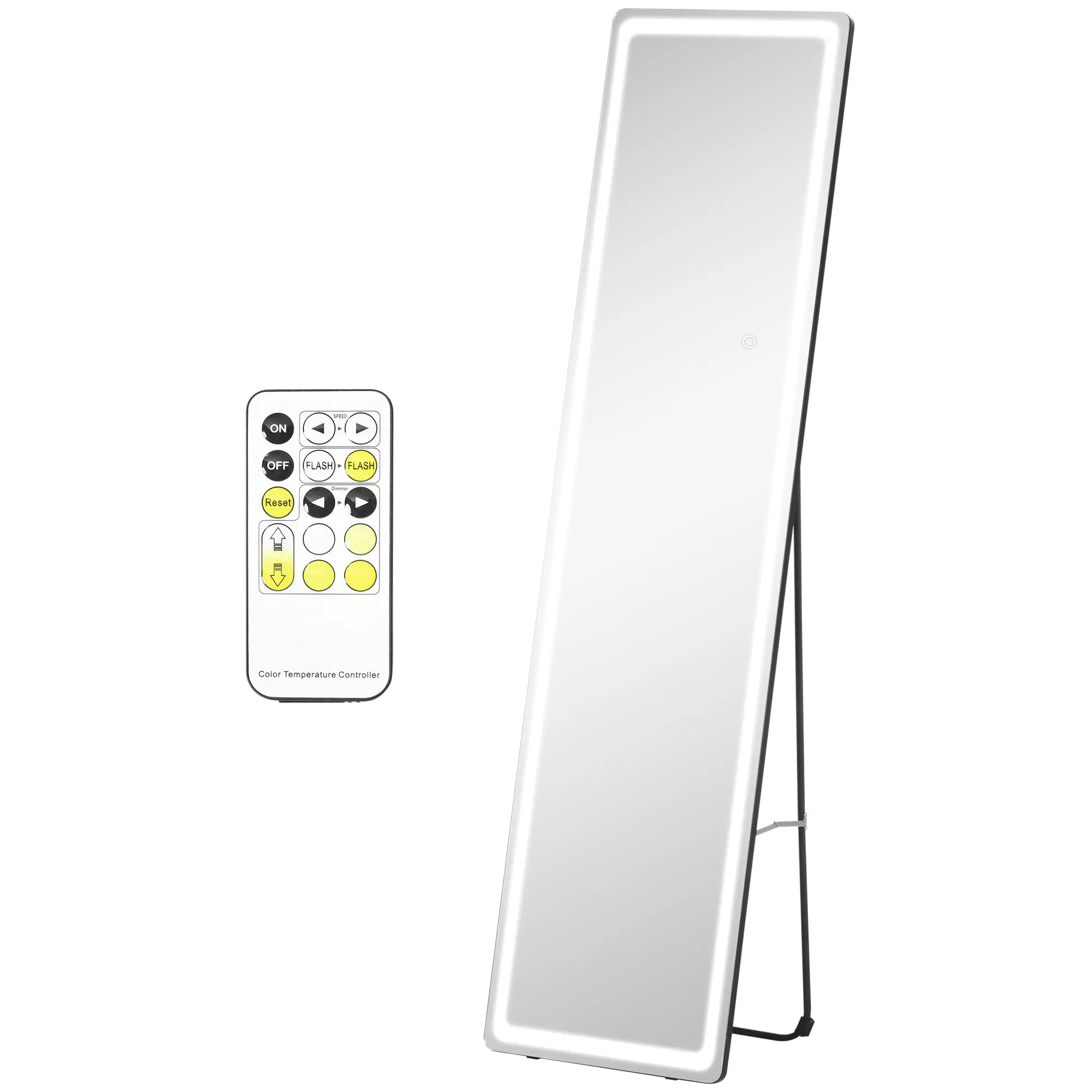 HOMCOM Standspiegel LED dimmbar 3 Lichtfarben freistehend/Wandmontage