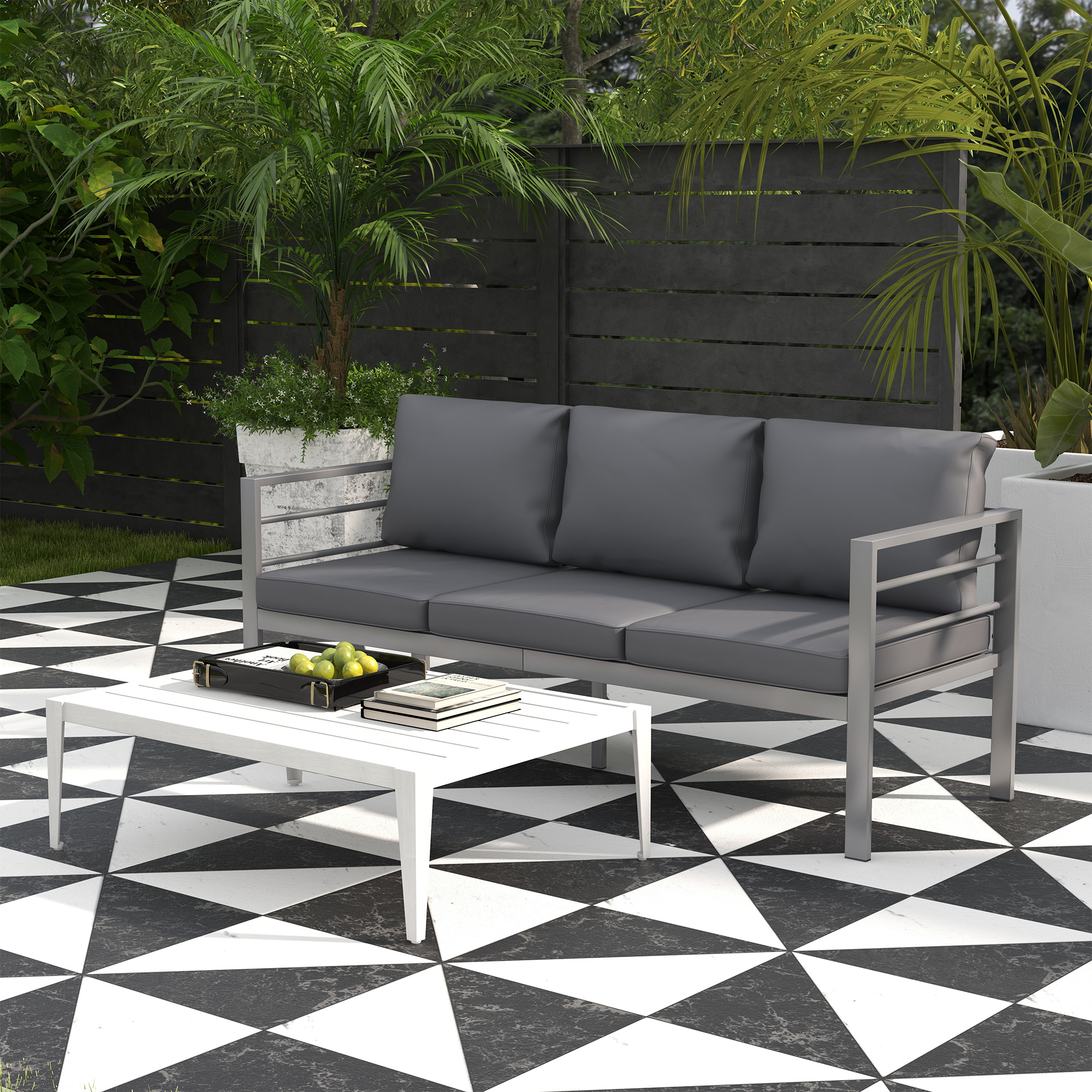 Outsunny Gartensofa 3-Sitzer mit Sitz- und Rückenkissen - Outdoor-Sofa aus Aluminium 185L x 66B x 64H cm